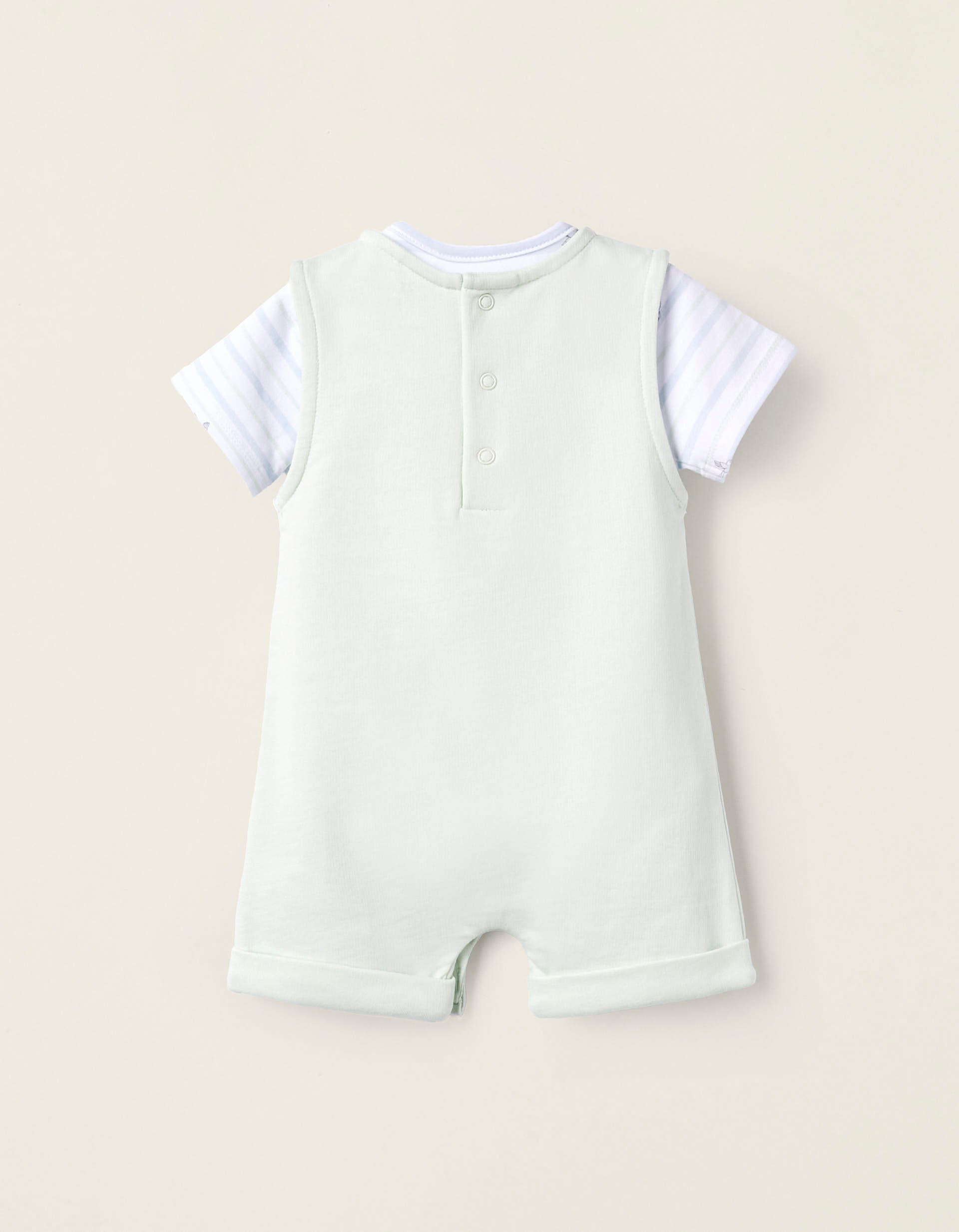 Bodysuit + Cotton Jumpsuit for Newborns 'Bird', White/Green