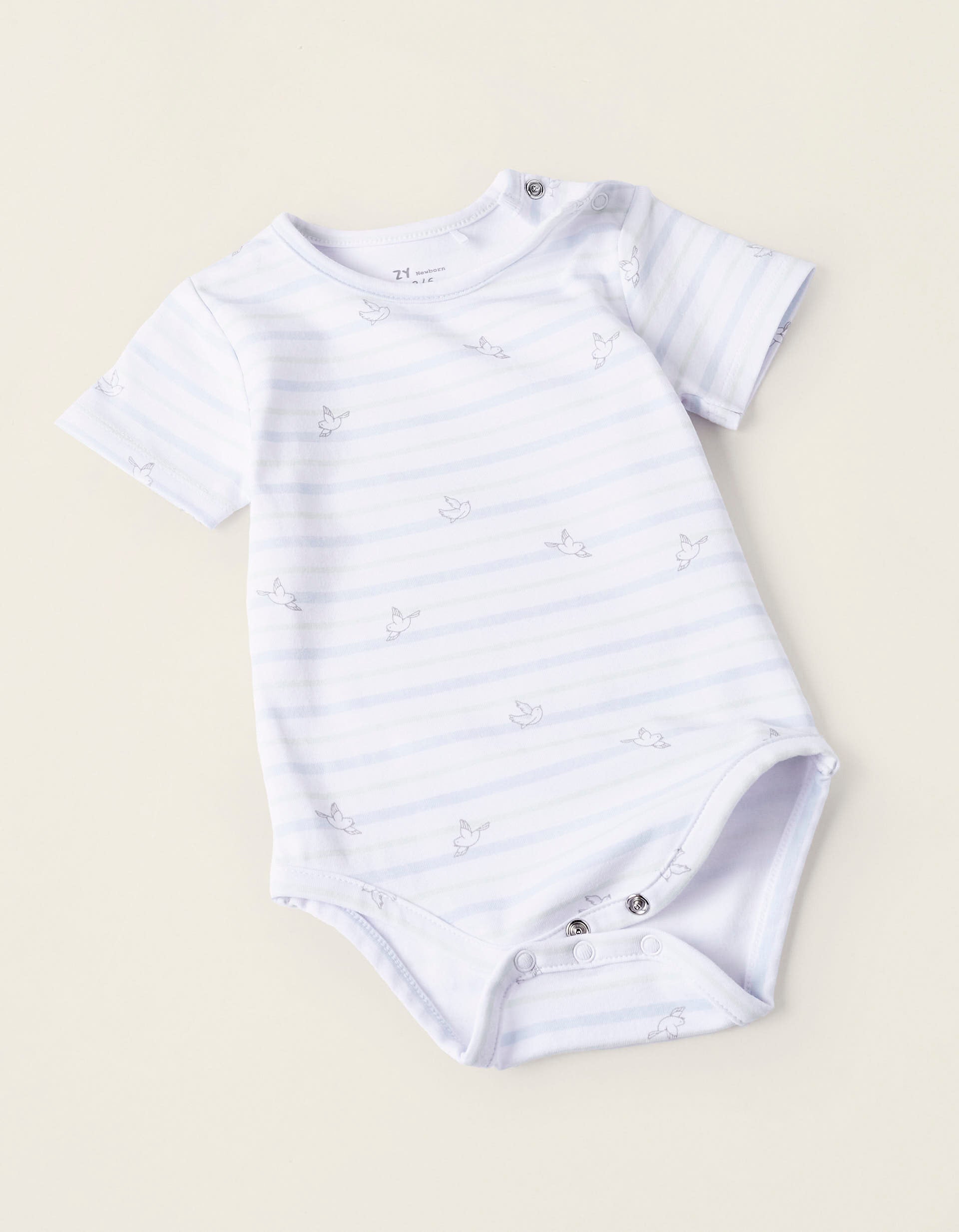 Bodysuit + Cotton Jumpsuit for Newborns 'Bird', White/Green