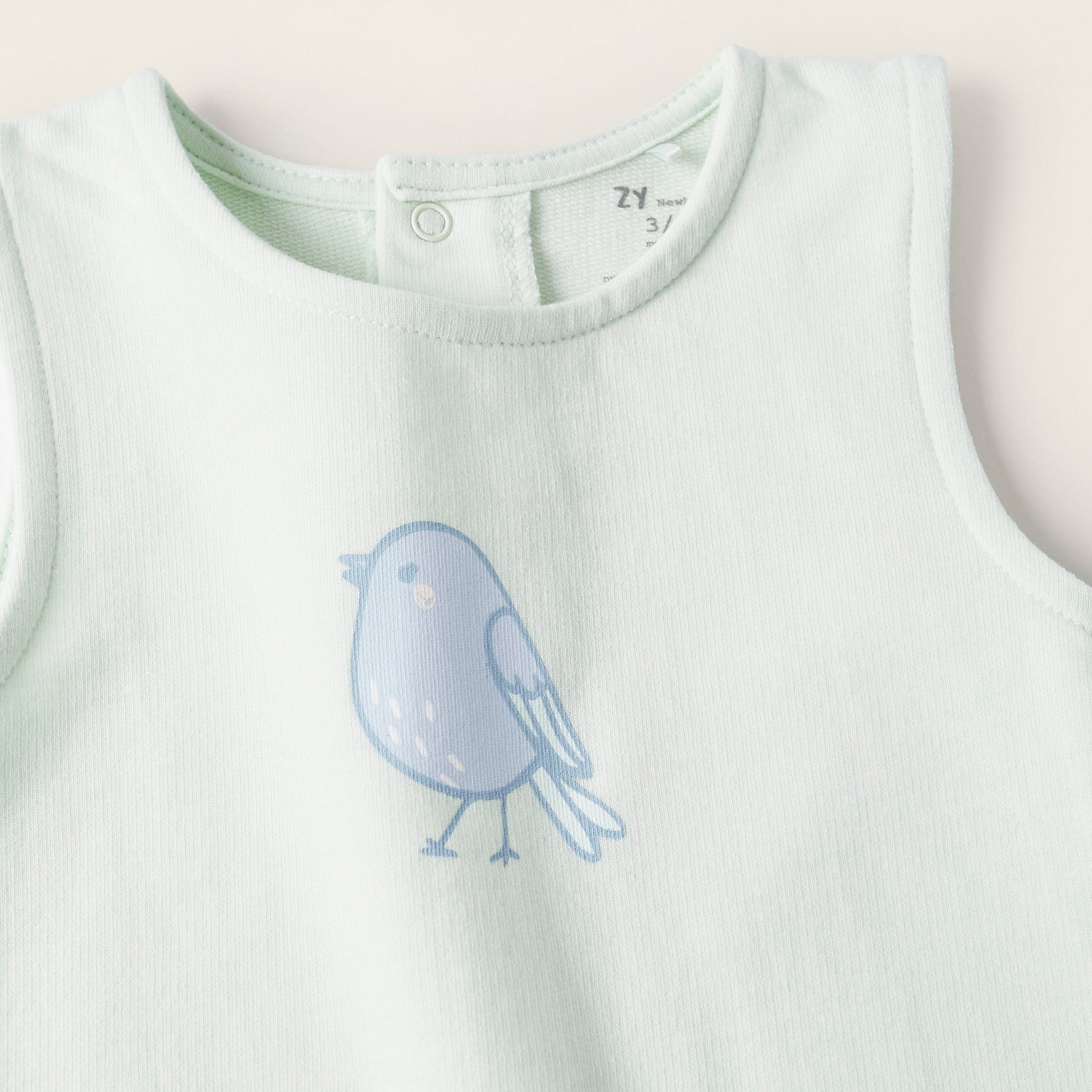 Bodysuit + Cotton Jumpsuit for Newborns 'Bird', White/Green