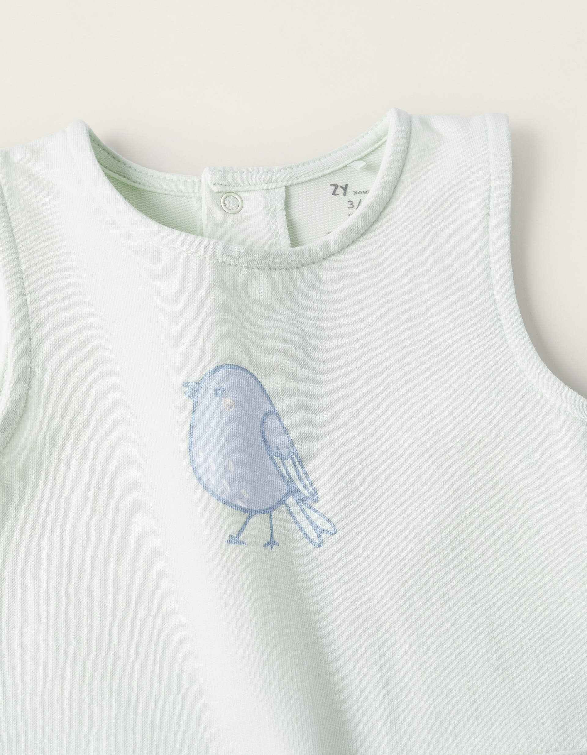 Bodysuit + Cotton Jumpsuit for Newborns 'Bird', White/Green