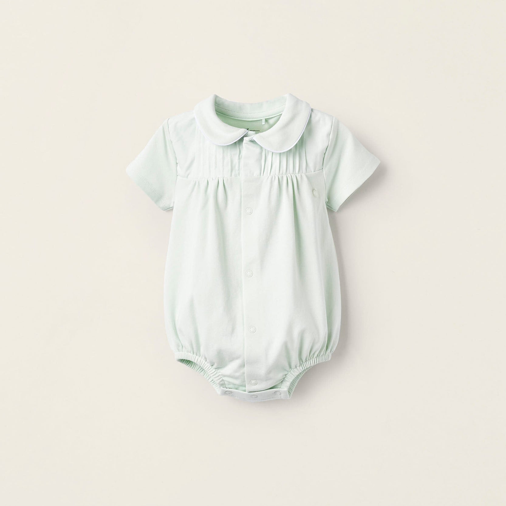Cotton Bodysuit with Draping for Newborn Girls, Aqua Green