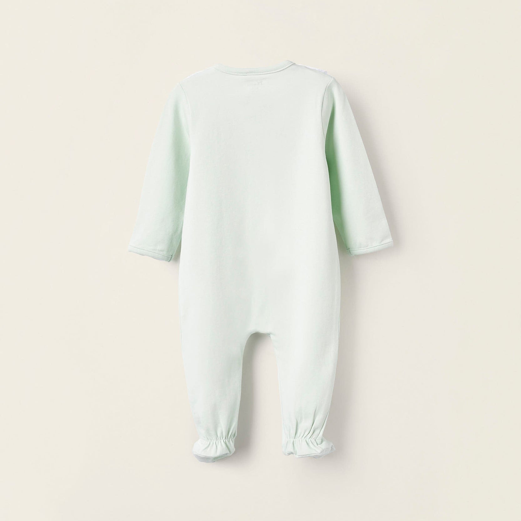 Cotton Sleepsuit with Broderie Anglaise for Newborn Girls, White/Green