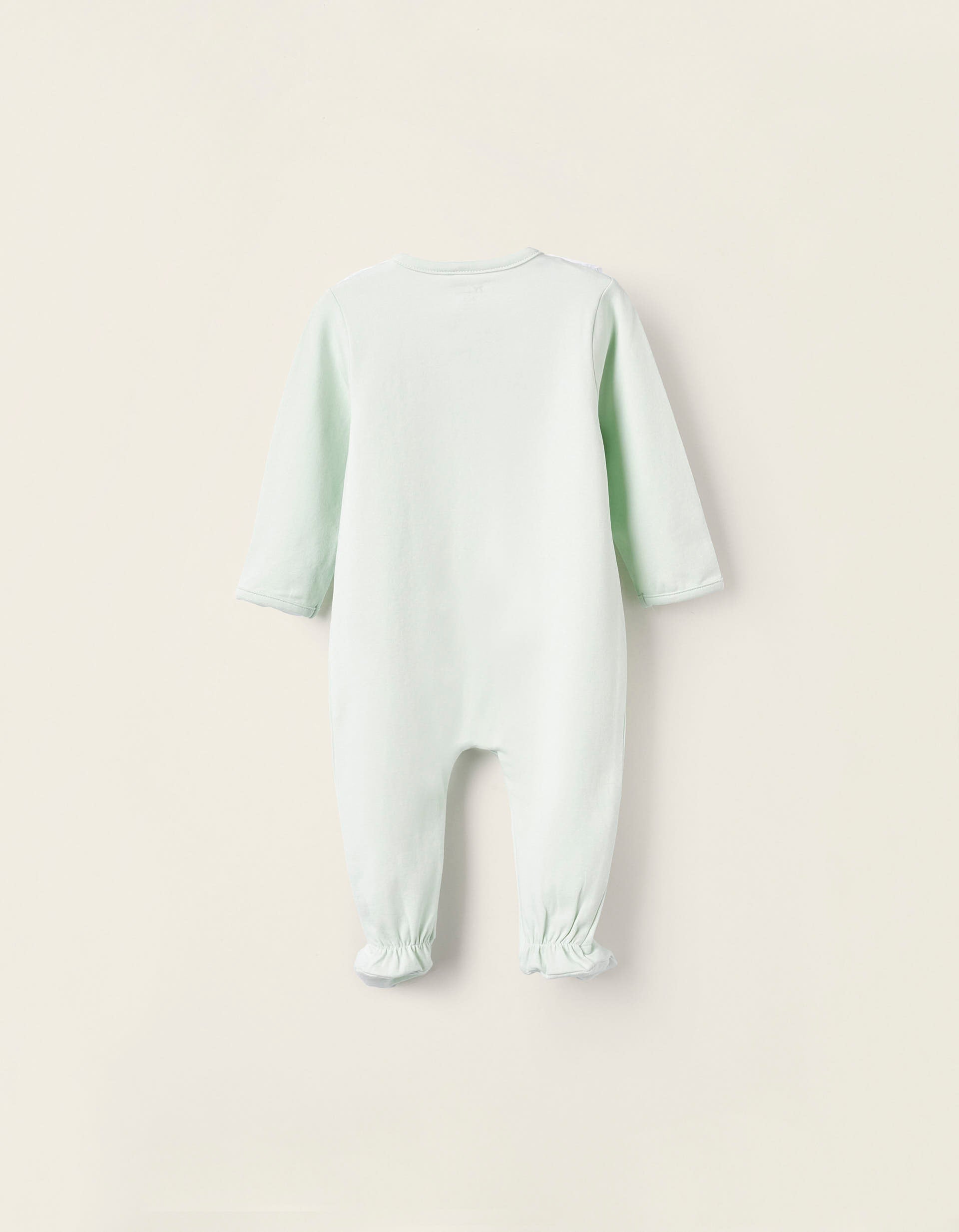 Cotton Sleepsuit with Broderie Anglaise for Newborn Girls, White/Green