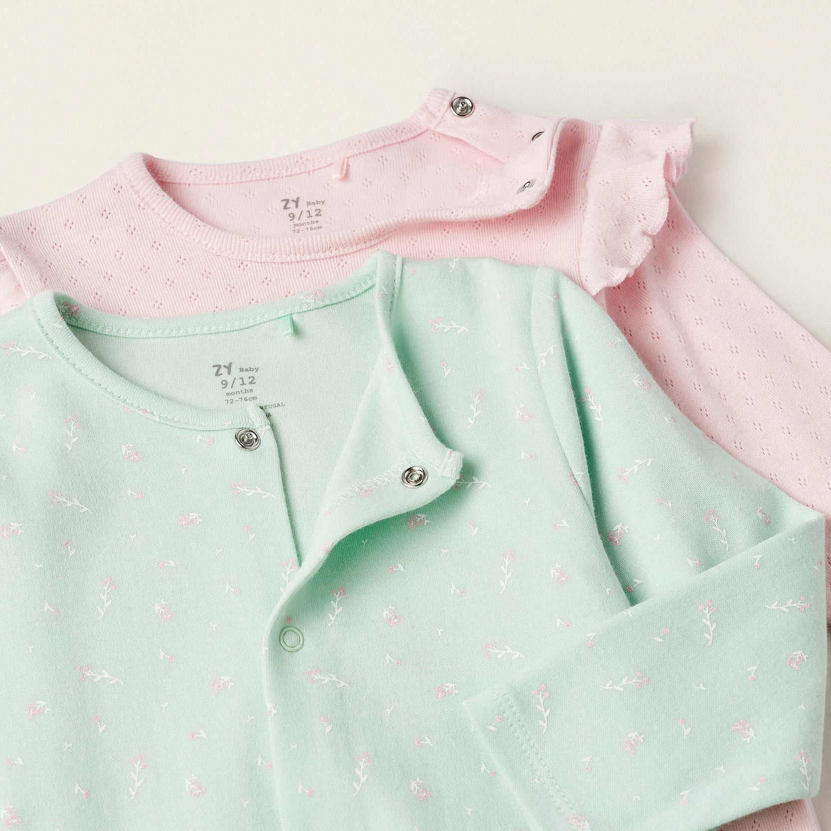 Pack of 2 Cotton Babygrows for Baby Girls, Pink/Green