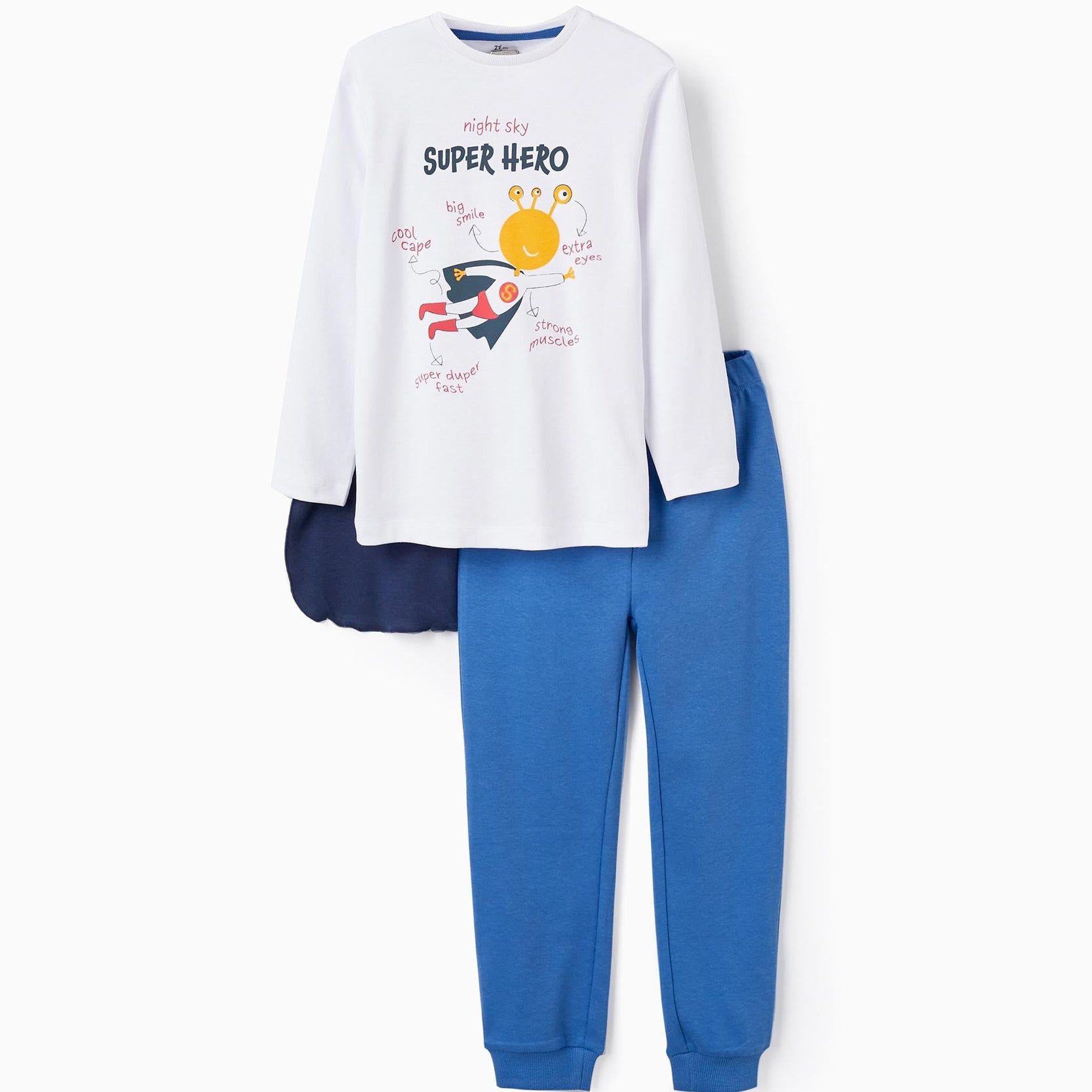 Pyjama with Removable Hood for Boys 'Super Hero', White/Dark Blue
