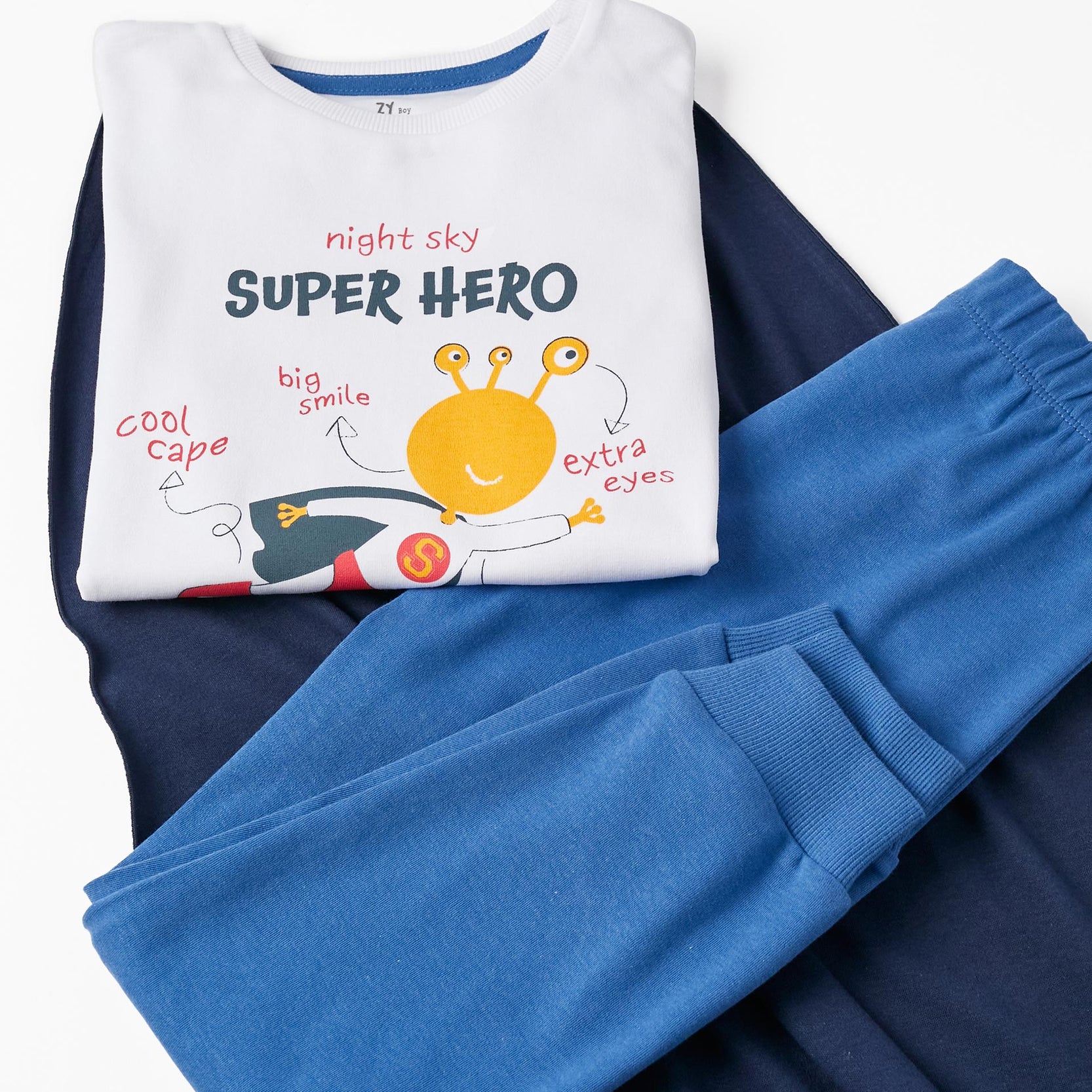 Pyjama with Removable Hood for Boys 'Super Hero', White/Dark Blue