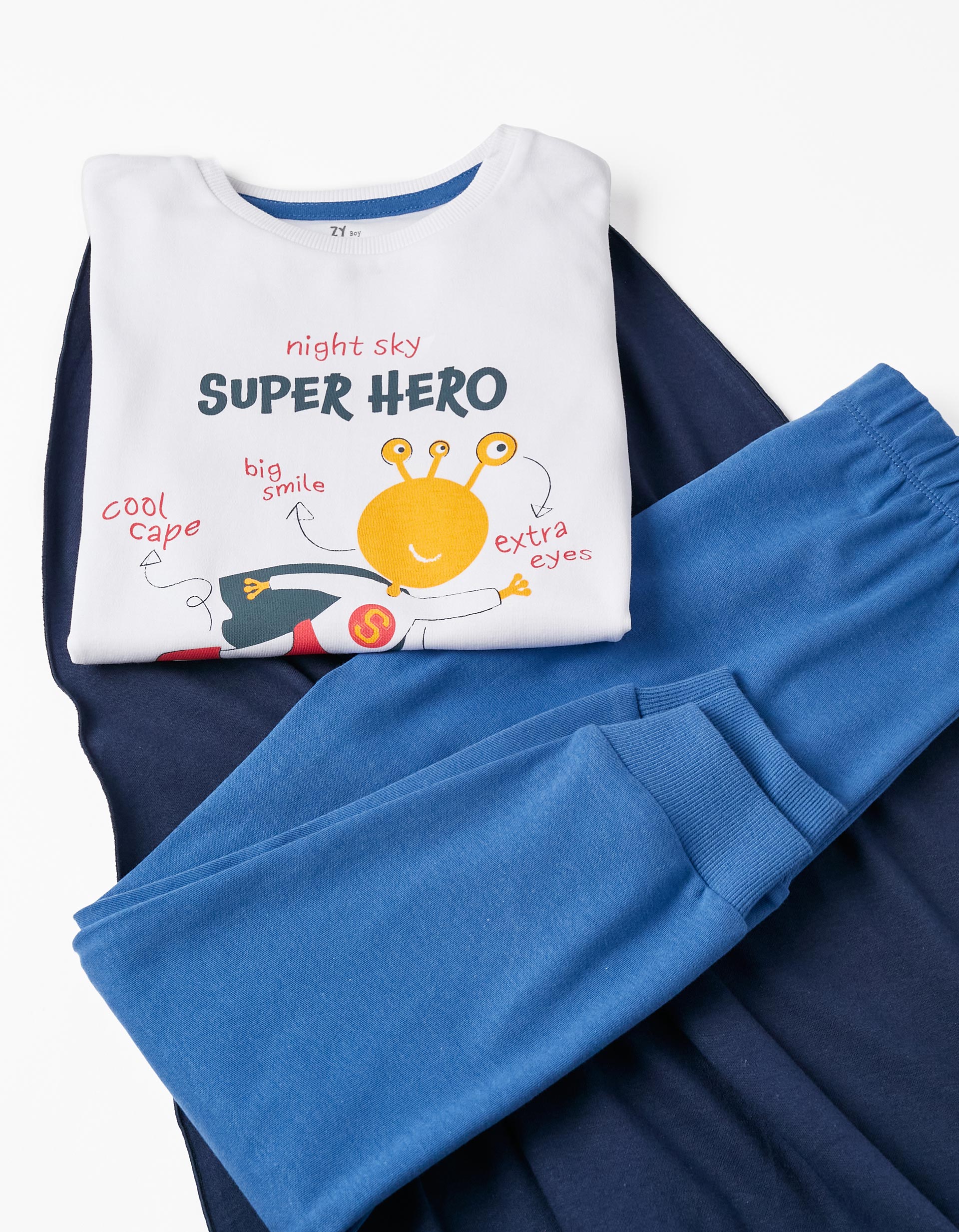 Pyjama with Removable Hood for Boys 'Super Hero', White/Dark Blue