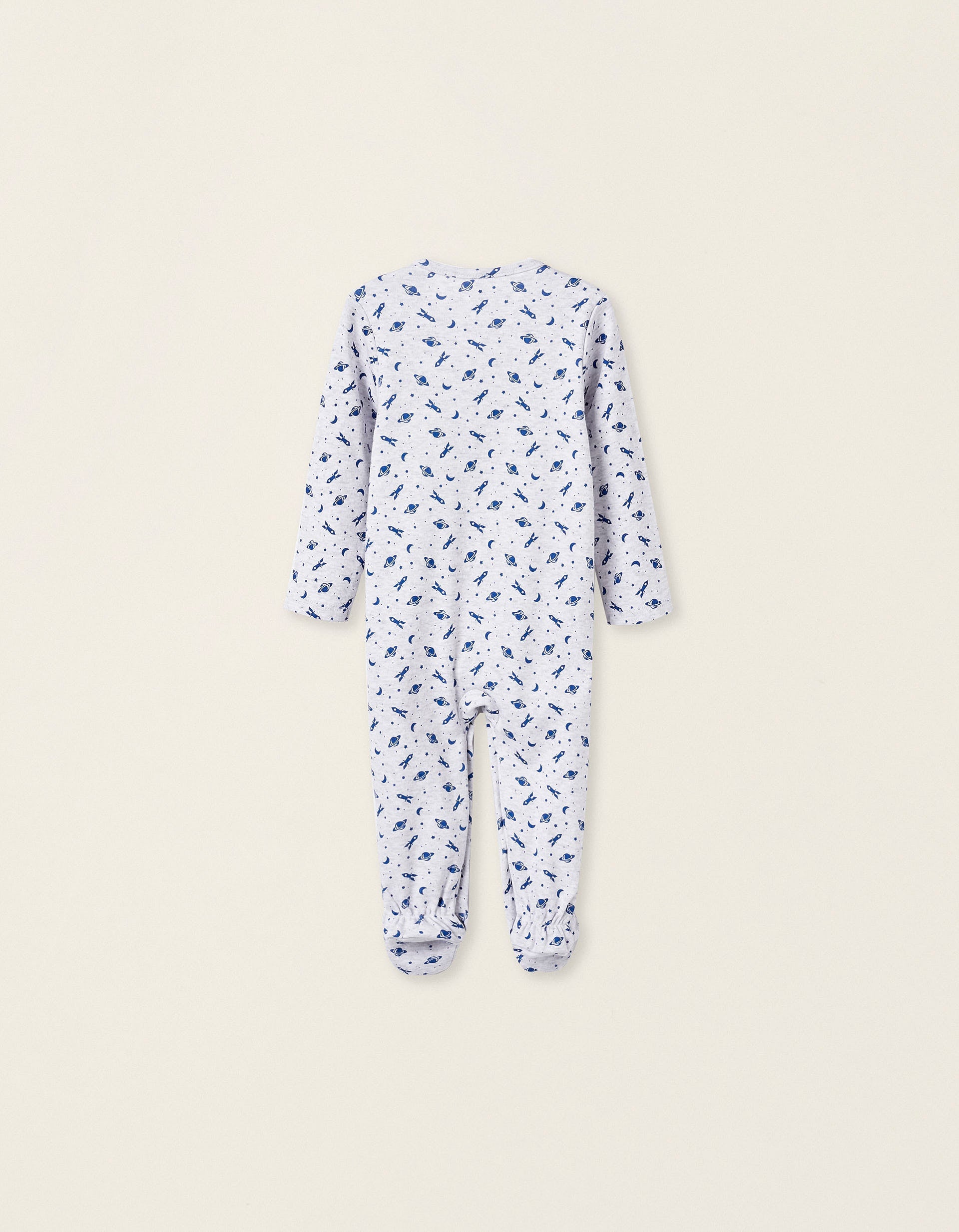 Pack of 2 Cotton Babygrows for Baby Boys 'Space', Blue/Grey