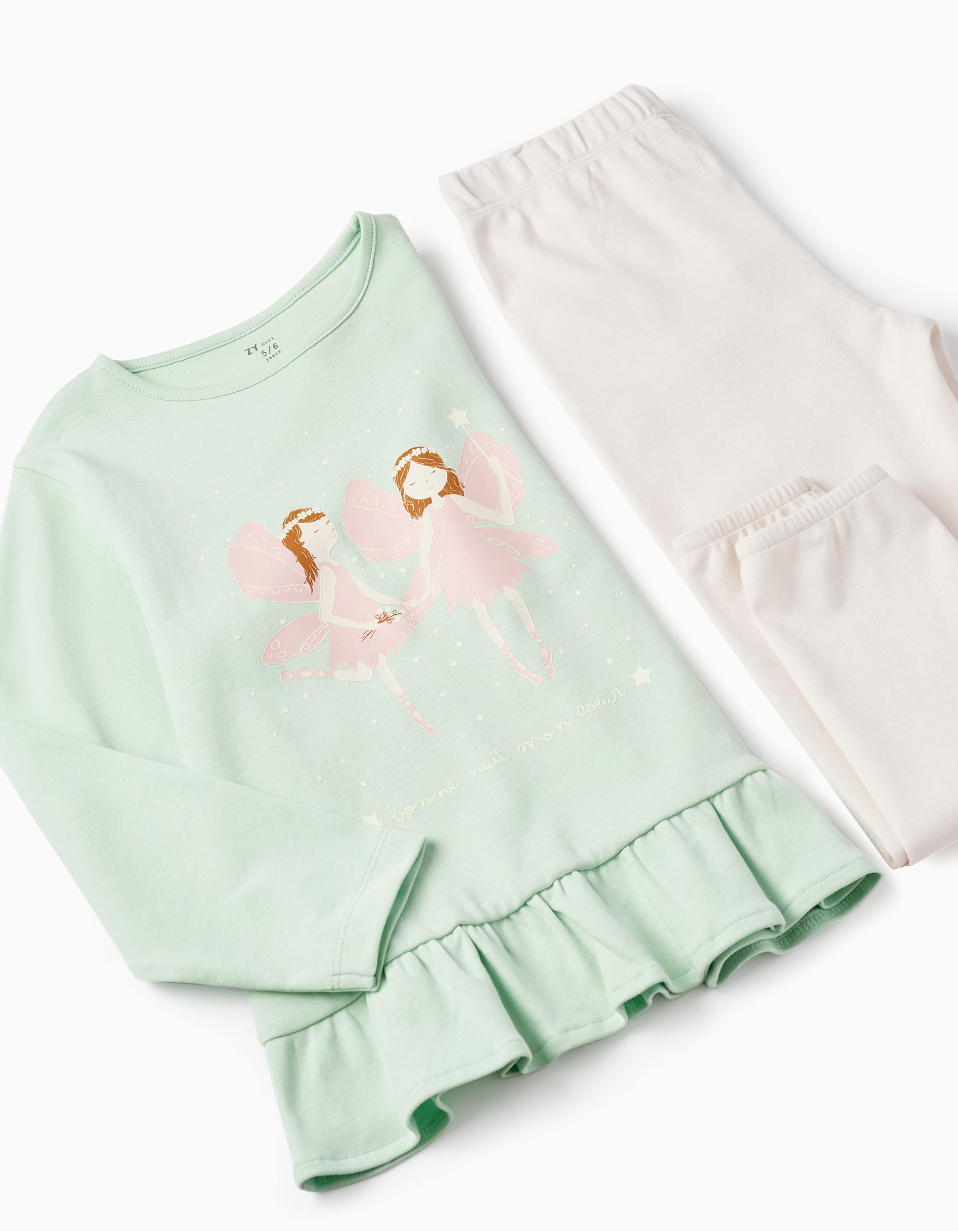 Cotton Pyjama for Girls 'Glow in the Dark - Fairies', Green/Pink