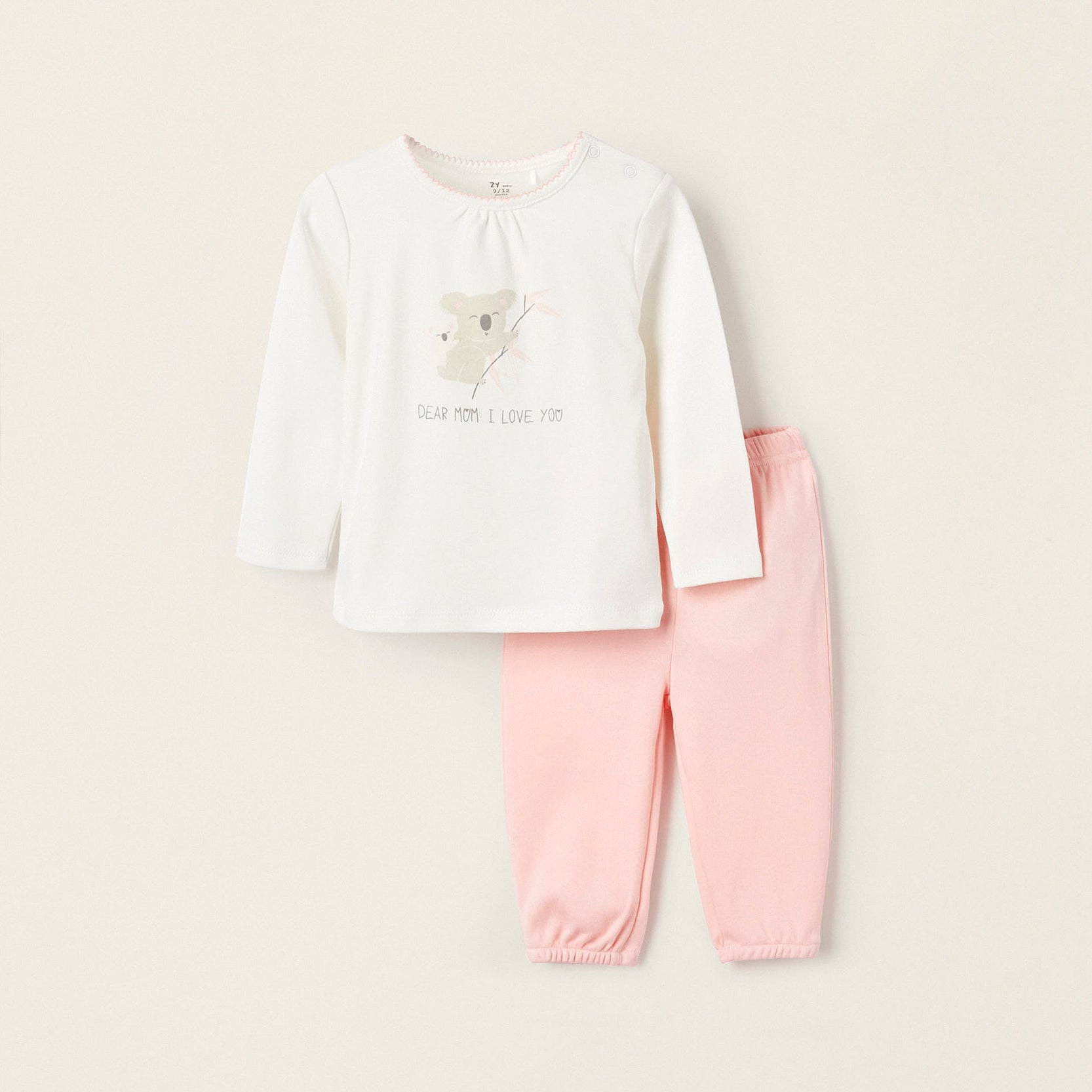 Cotton Pyjama for Baby Girls 'Dear Mum', White/Pink