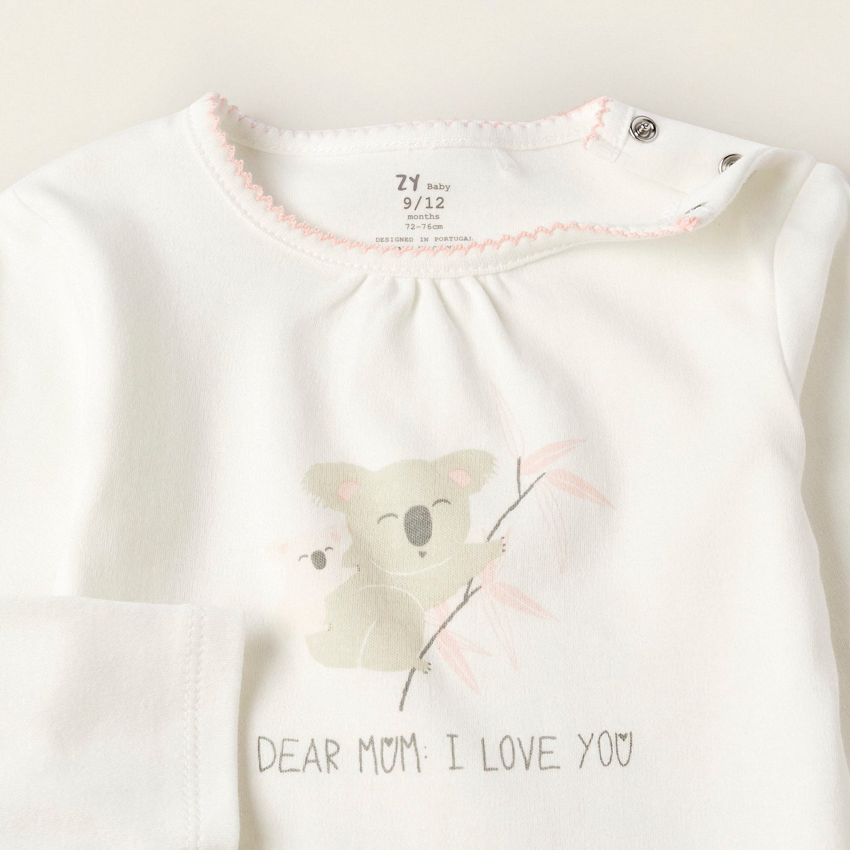 Cotton Pyjama for Baby Girls 'Dear Mum', White/Pink