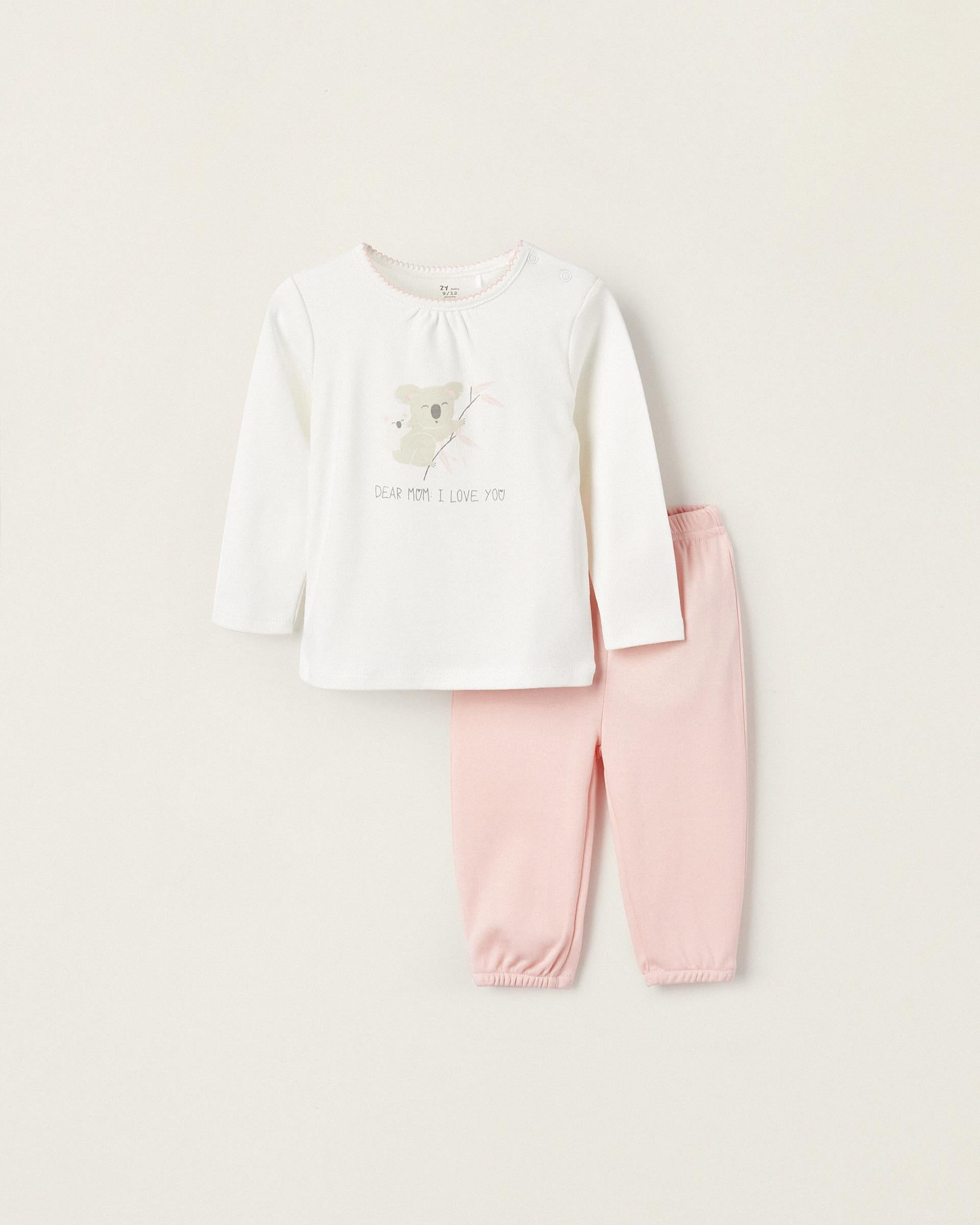 Cotton Pyjama for Baby Girls 'Dear Mum', White/Pink