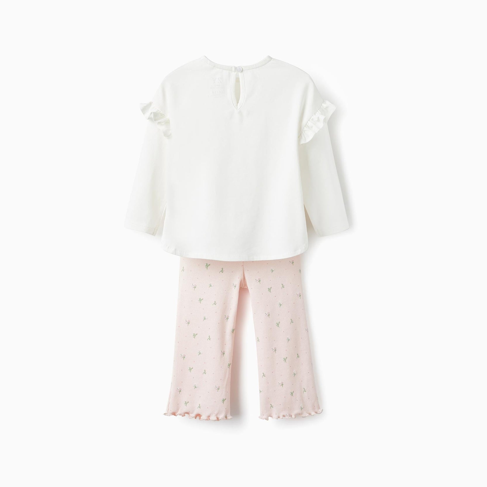 T-Shirt + Ribbed Trousers for Baby Girls 'Wild Flower', White/Pink