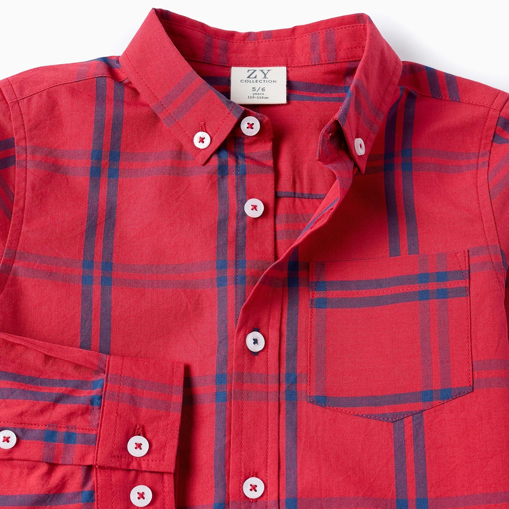 Cotton Checked Shirt for Boys, Red/Blue