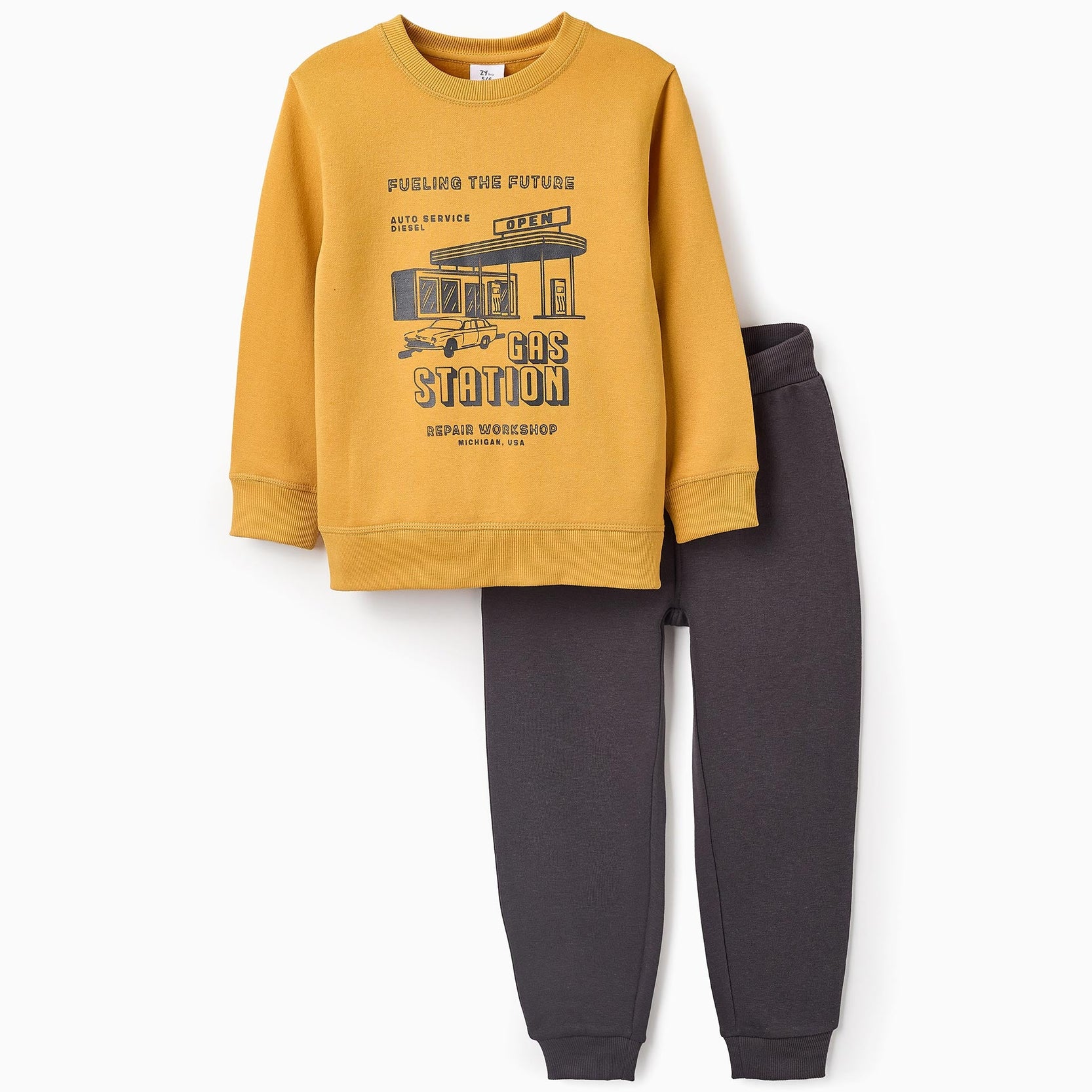 Fleece Sweatshirt + Trousers for Boys 'Michigan', Yellow/Dark Grey