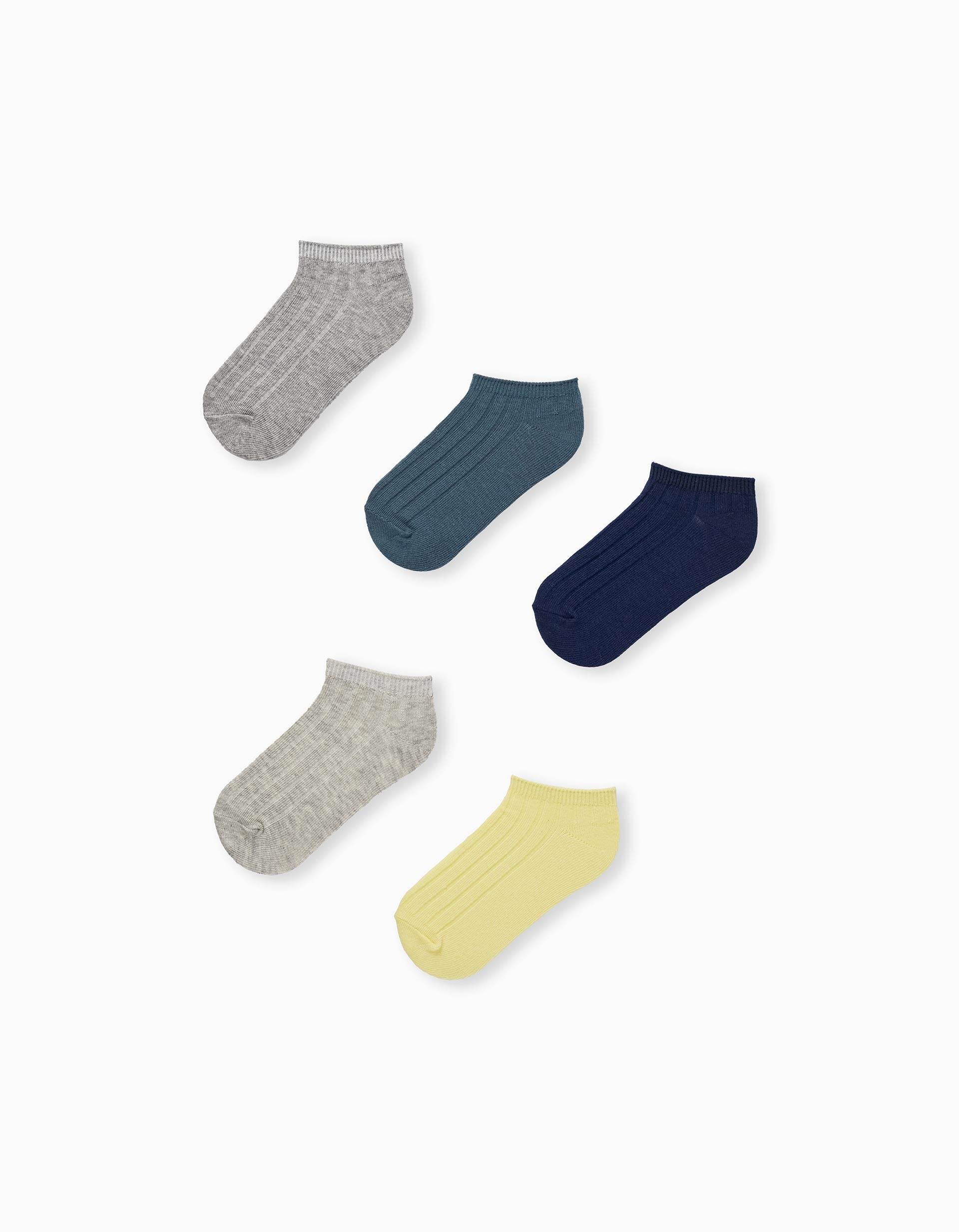 Pack of 5 Pairs of Ribbed Ankle Socks for Boys, Multicolour