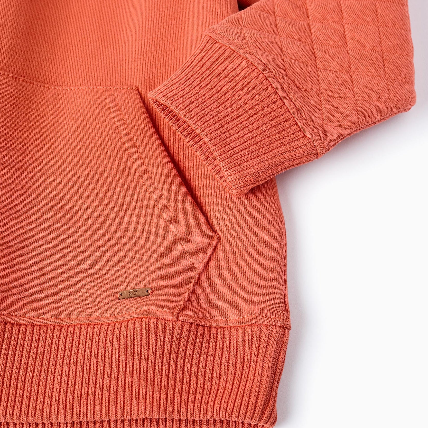 Cotton Sweatshirt with Waffle Sleeves for Boys, Orange