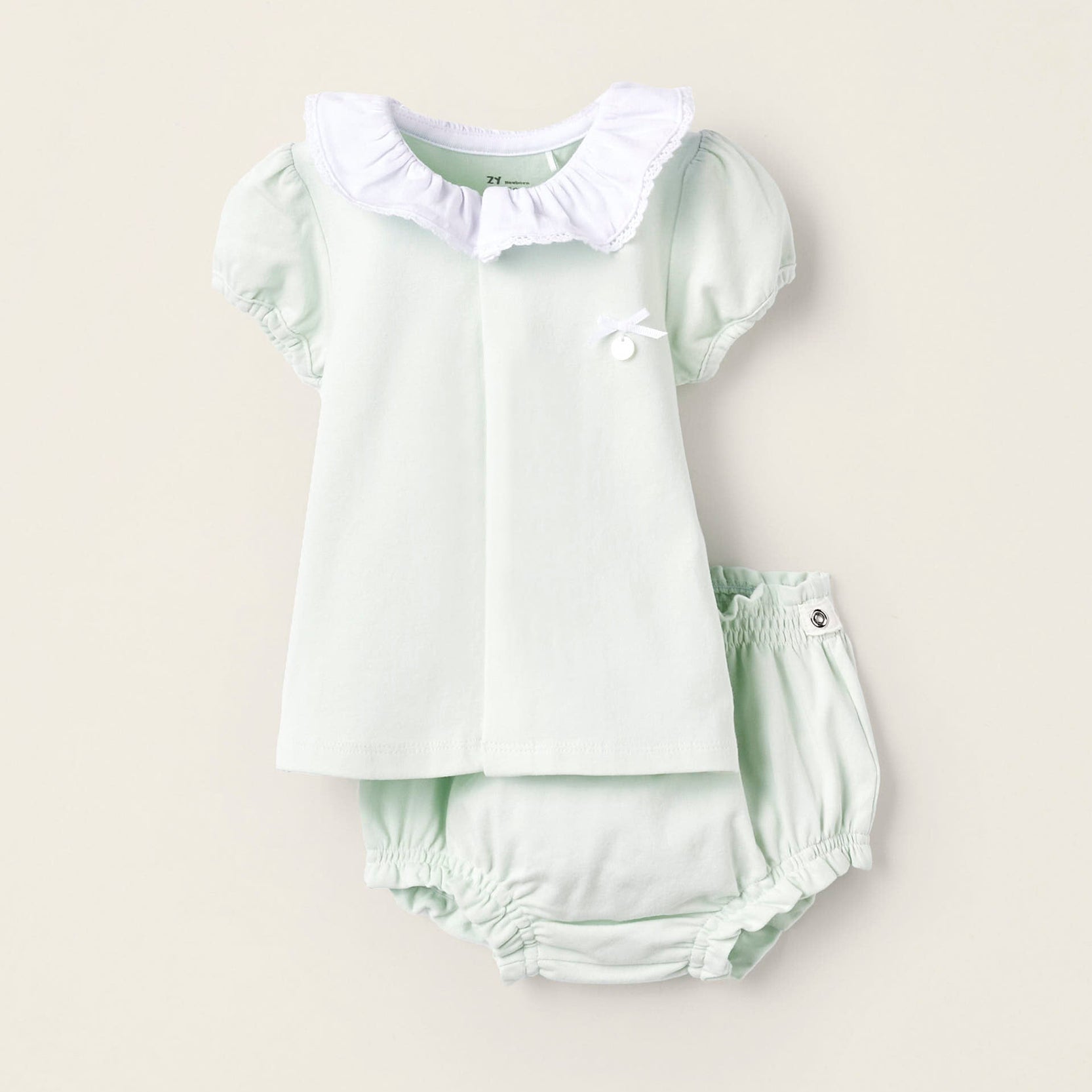 Two-Piece Cotton Pyjama Set for Newborn Girls, Aqua Green