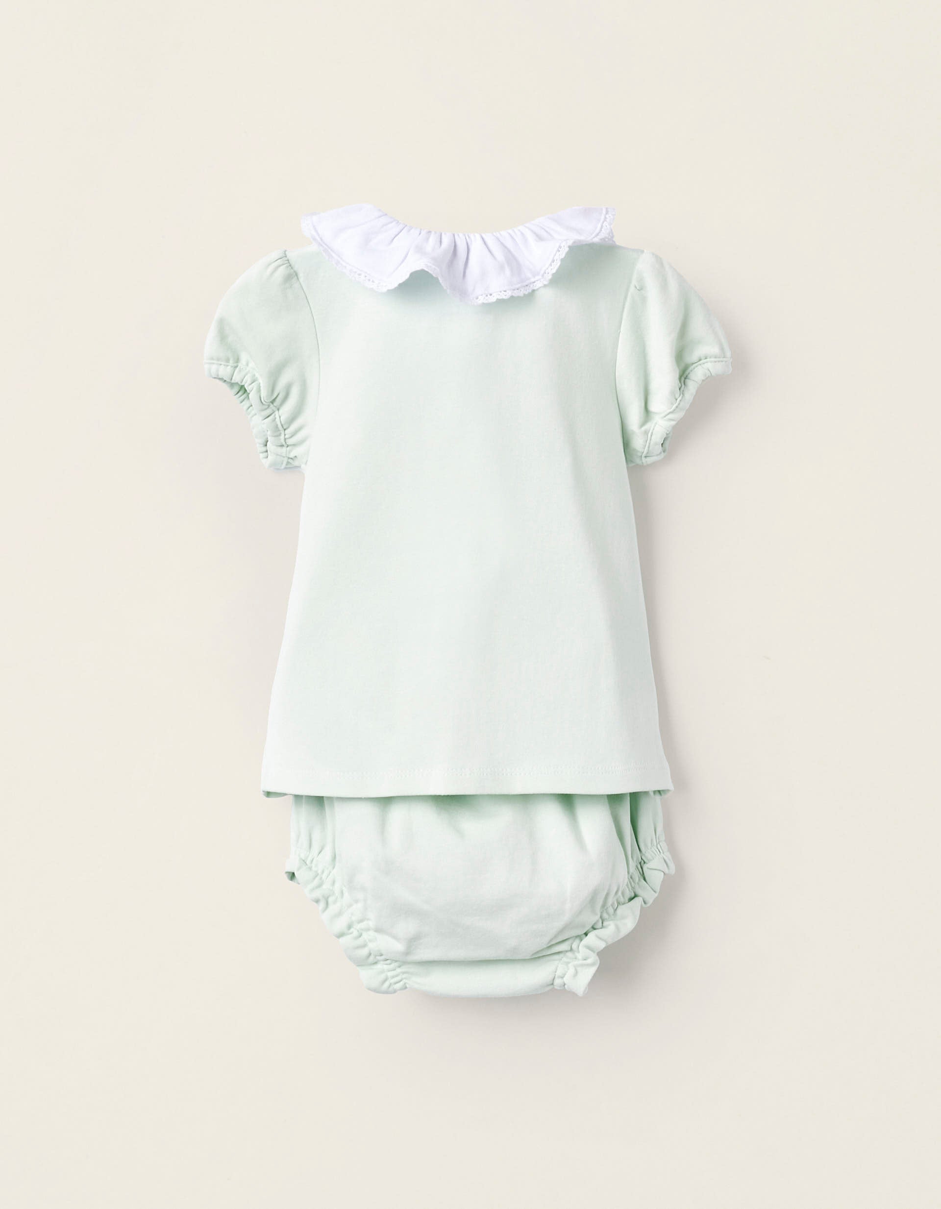 Two-Piece Cotton Pyjama Set for Newborn Girls, Aqua Green