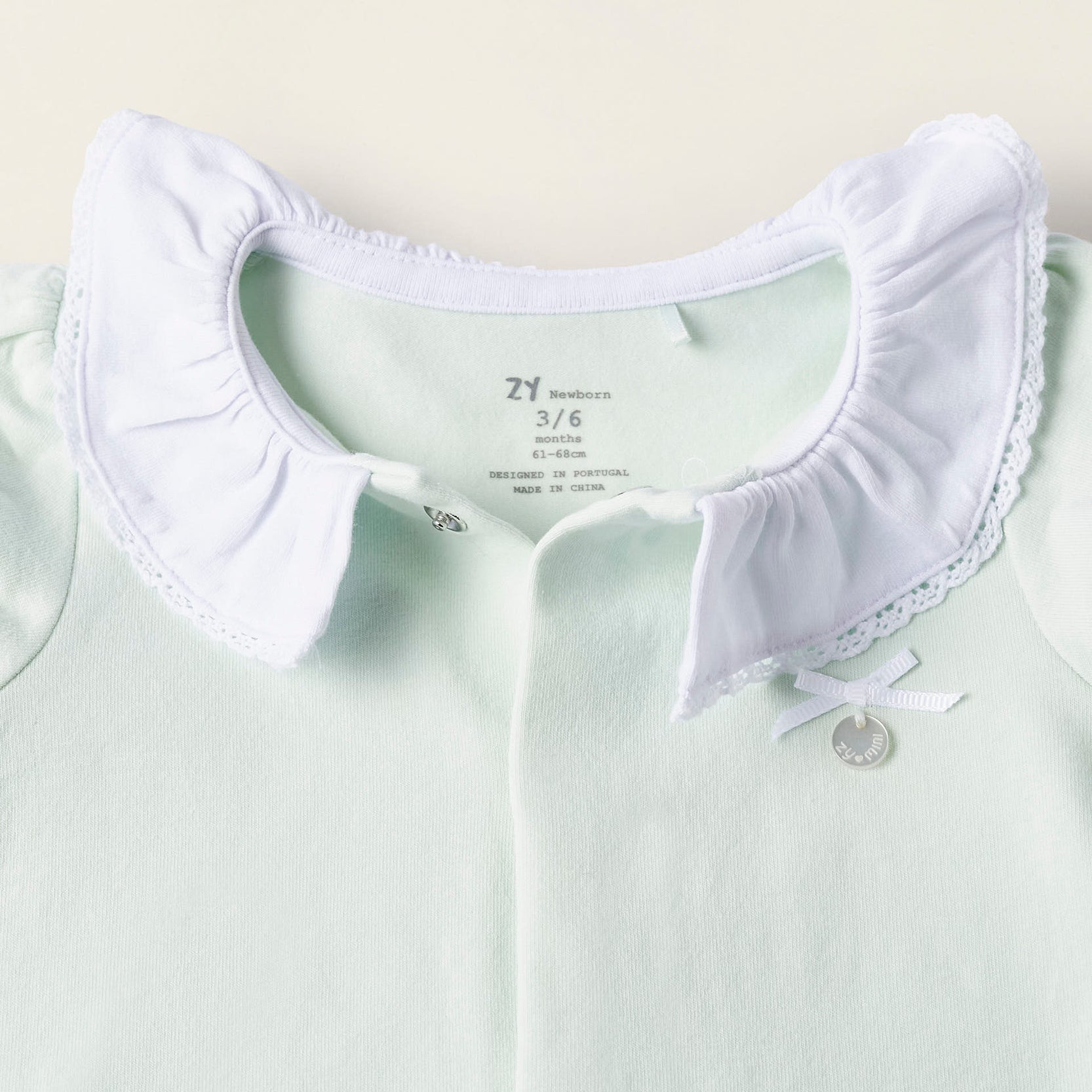 Two-Piece Cotton Pyjama Set for Newborn Girls, Aqua Green