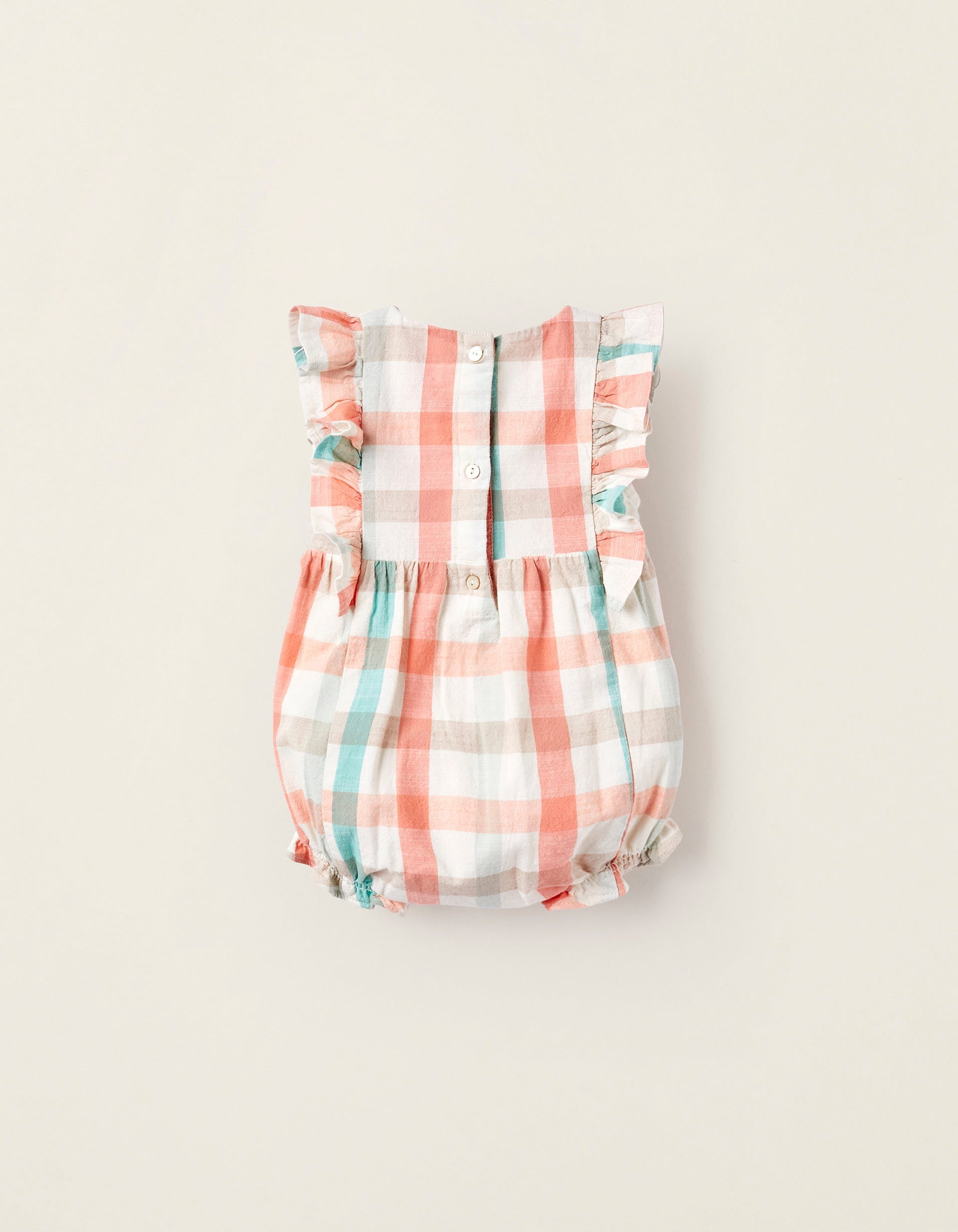 Plaid Cotton Jumpsuit for Newborn Girls 'B&S', Coral/Green Water