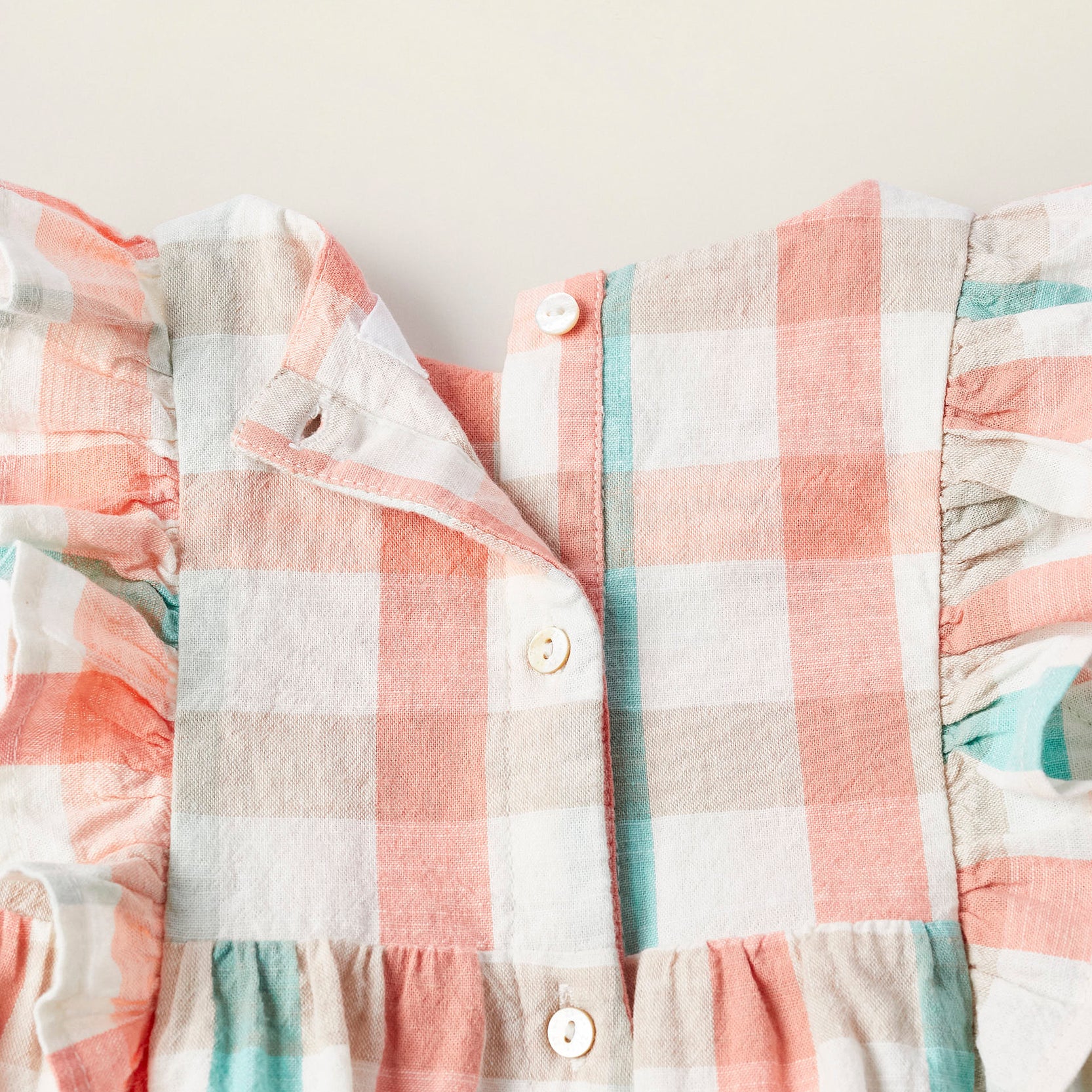 Plaid Cotton Jumpsuit for Newborn Girls 'B&S', Coral/Green Water