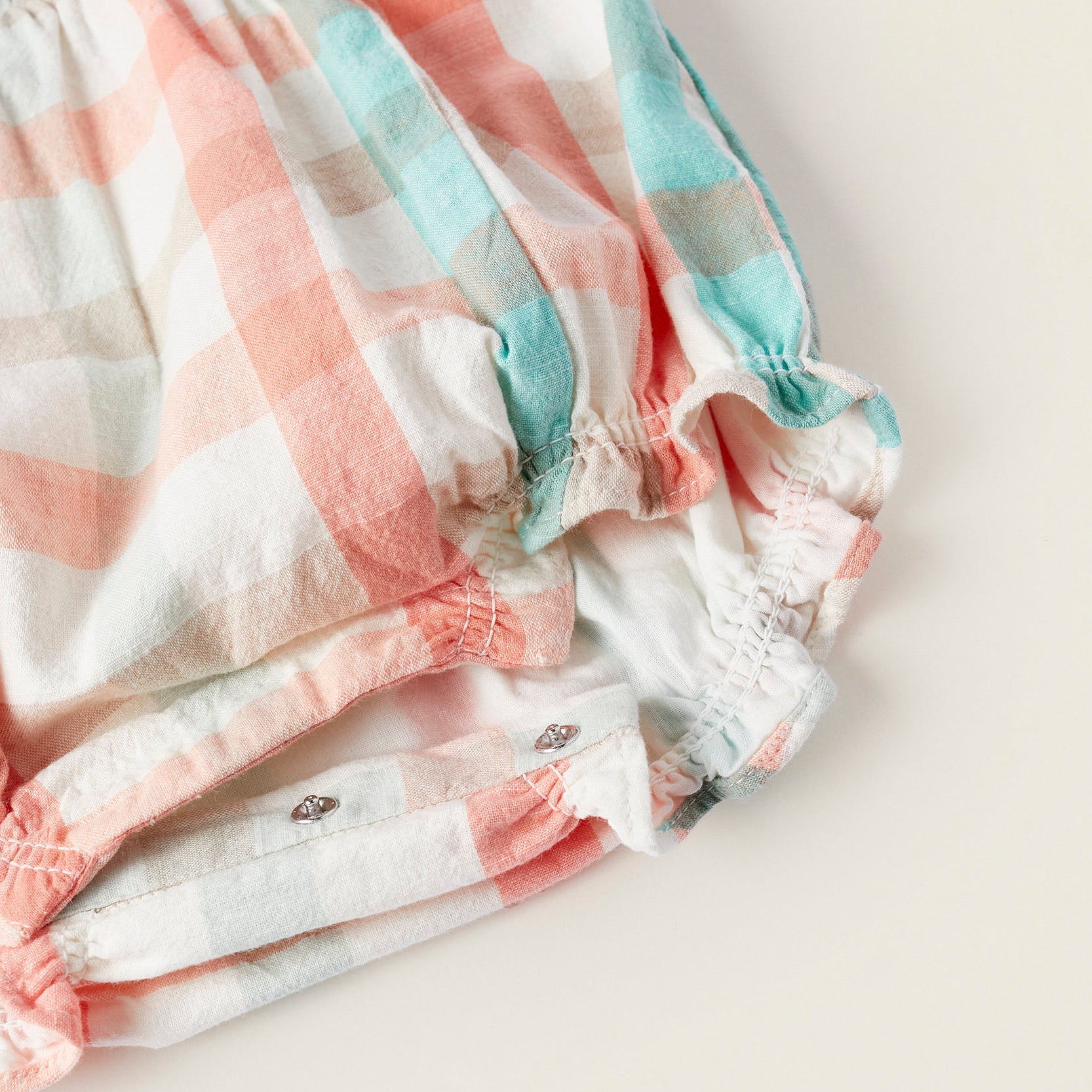 Plaid Cotton Jumpsuit for Newborn Girls 'B&S', Coral/Green Water