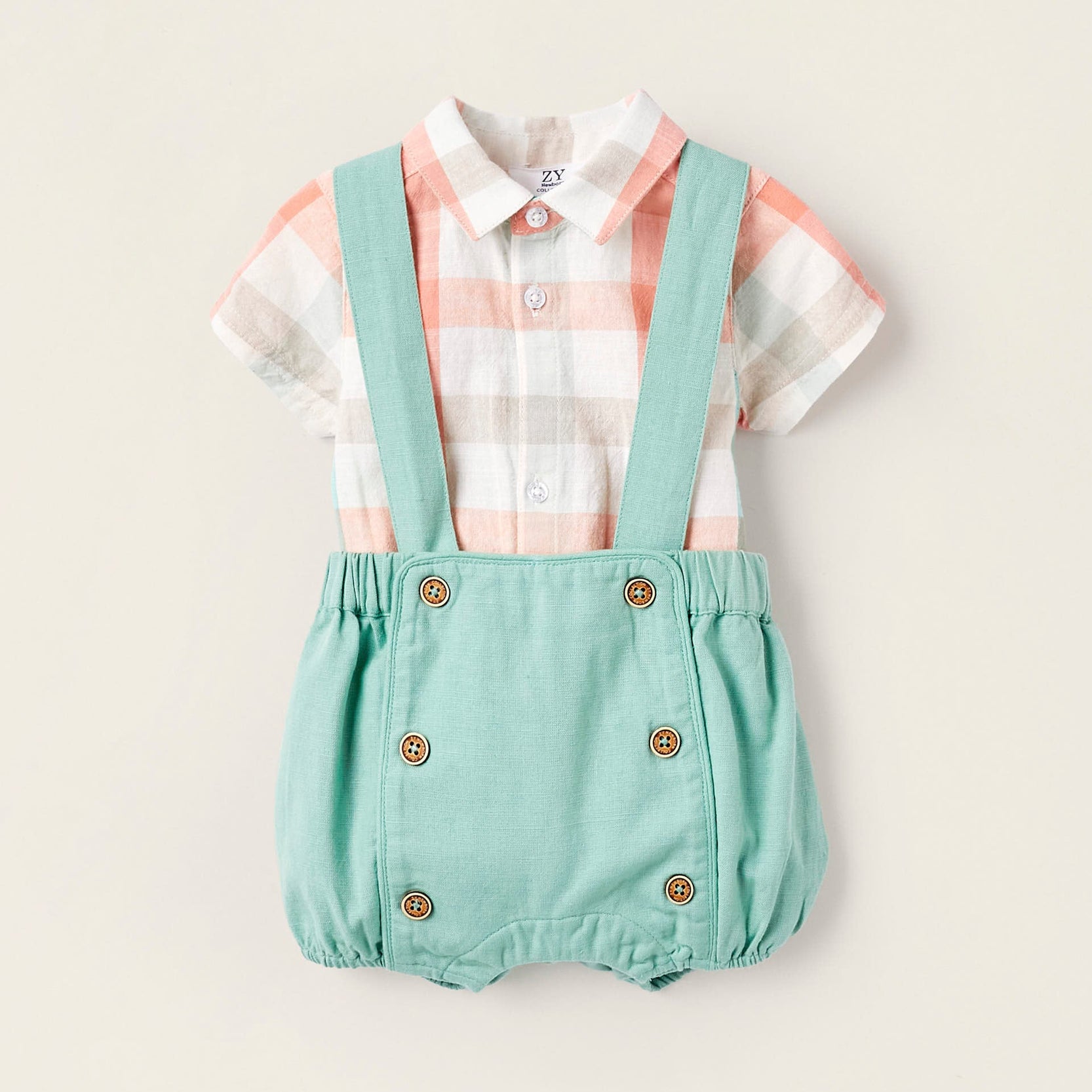 Shirt-Bodysuit + Jumpsuit for Newborn Boys 'B&S', Coral/Aqua Green