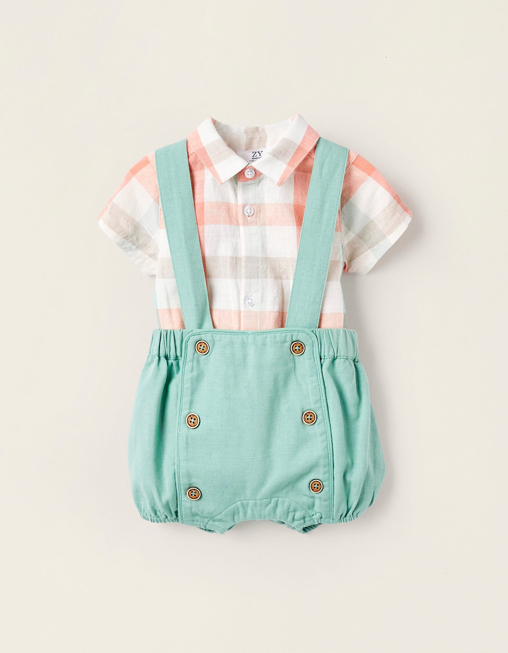 Shirt-Bodysuit + Jumpsuit for Newborn Boys 'B&S', Coral/Aqua Green