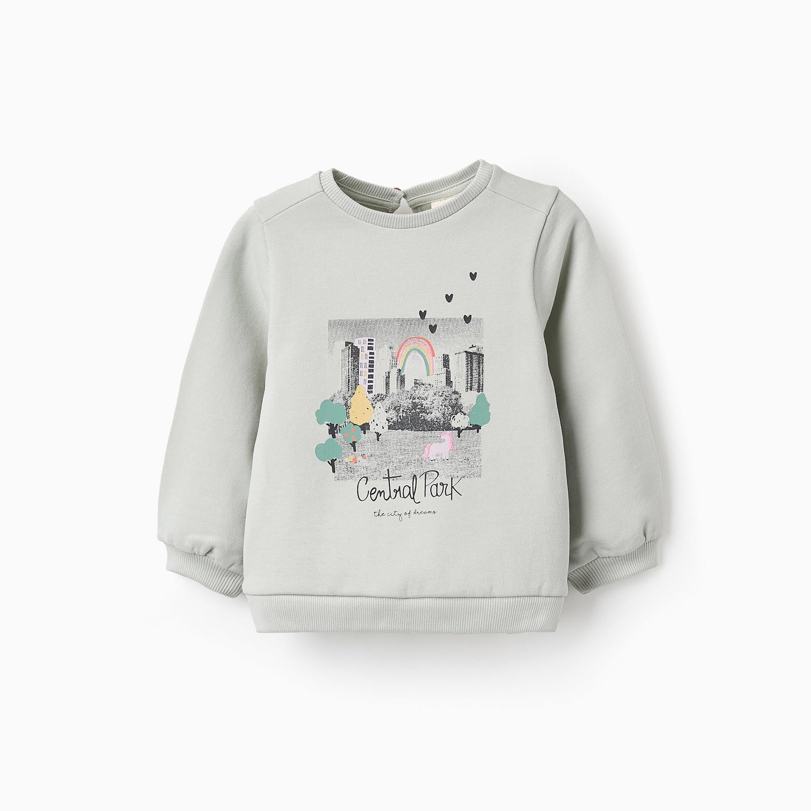 Fleece Cotton Sweatshirt for Baby Girls 'New York', Aqua Green