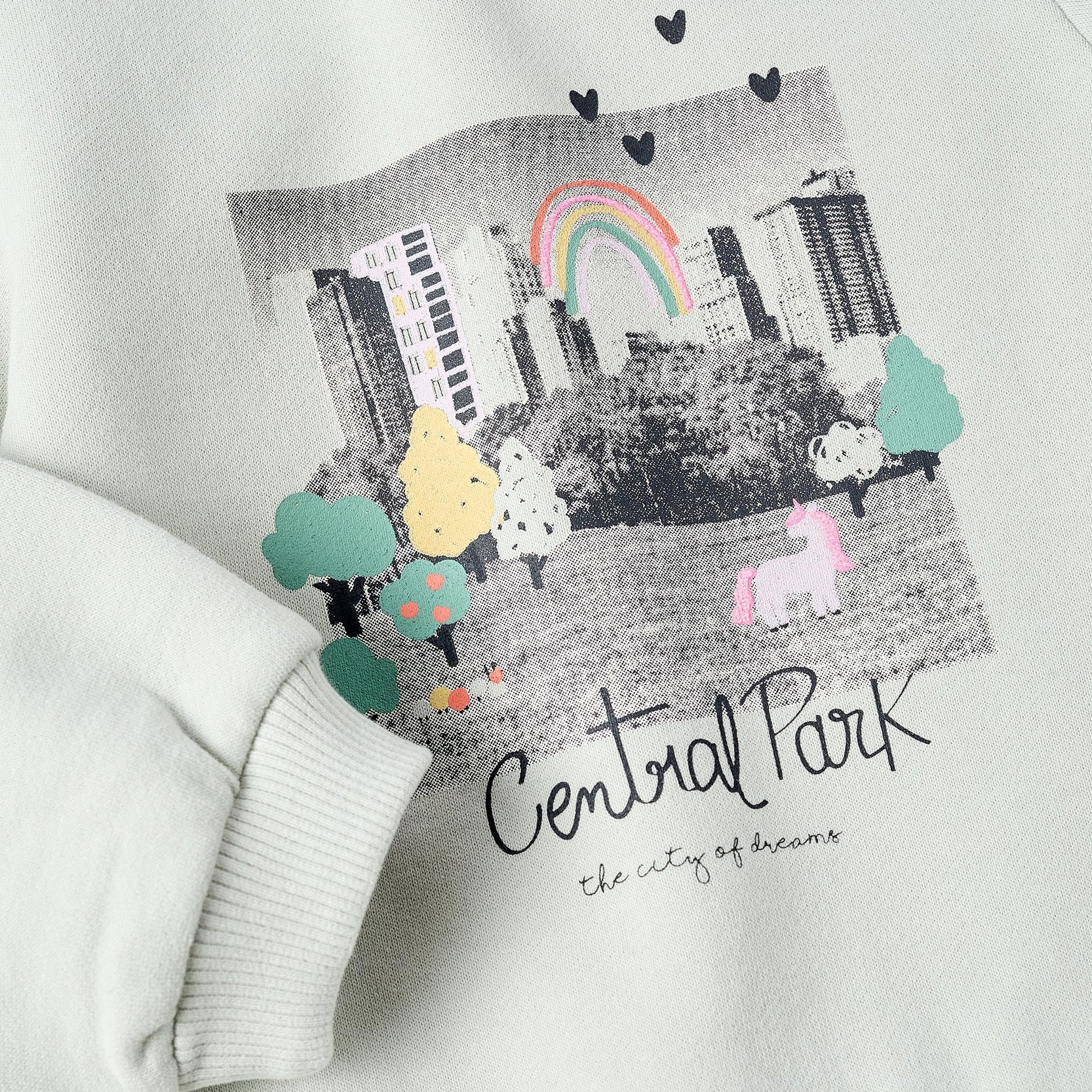 Fleece Cotton Sweatshirt for Baby Girls 'New York', Aqua Green
