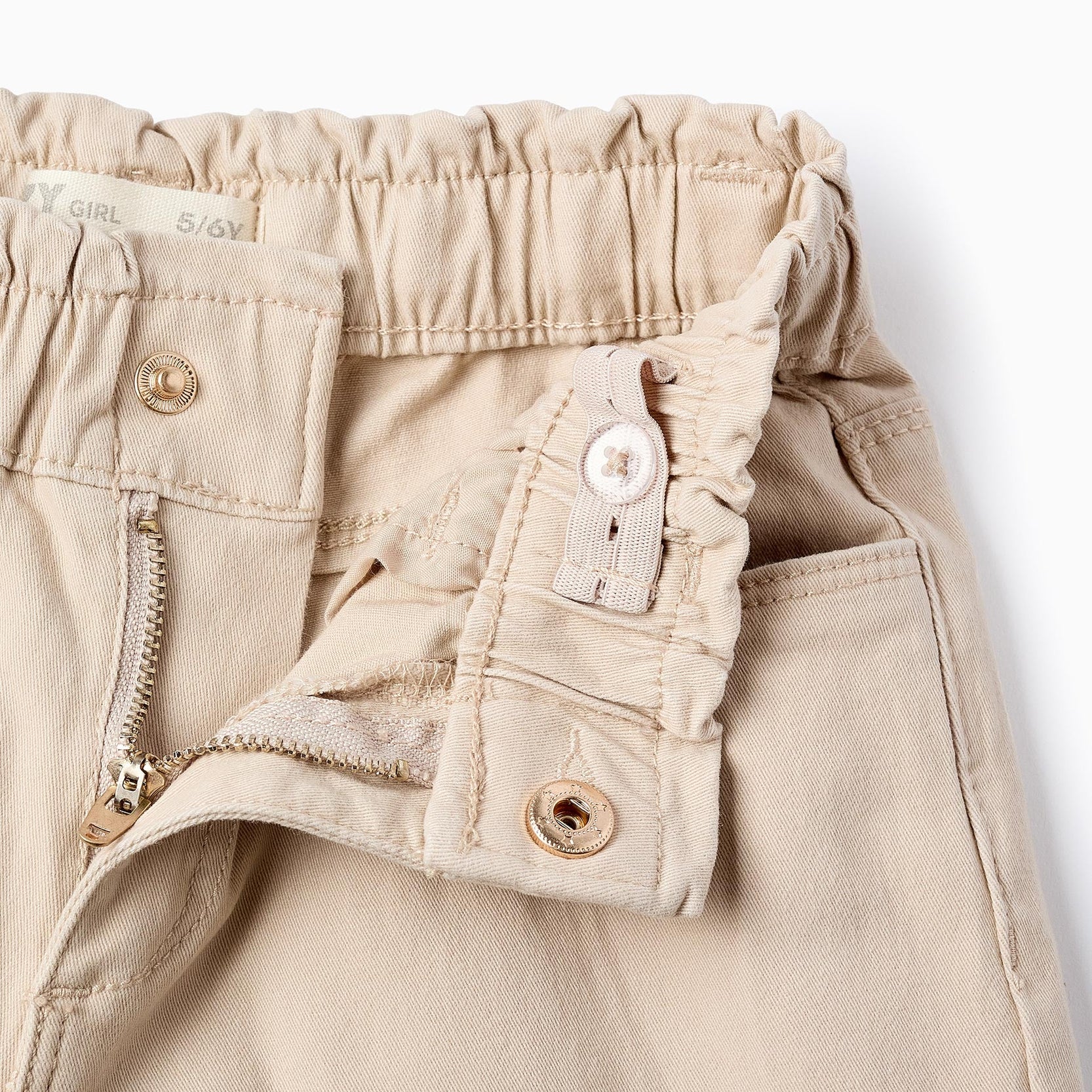 Paperbag Trousers for Girls, Beige