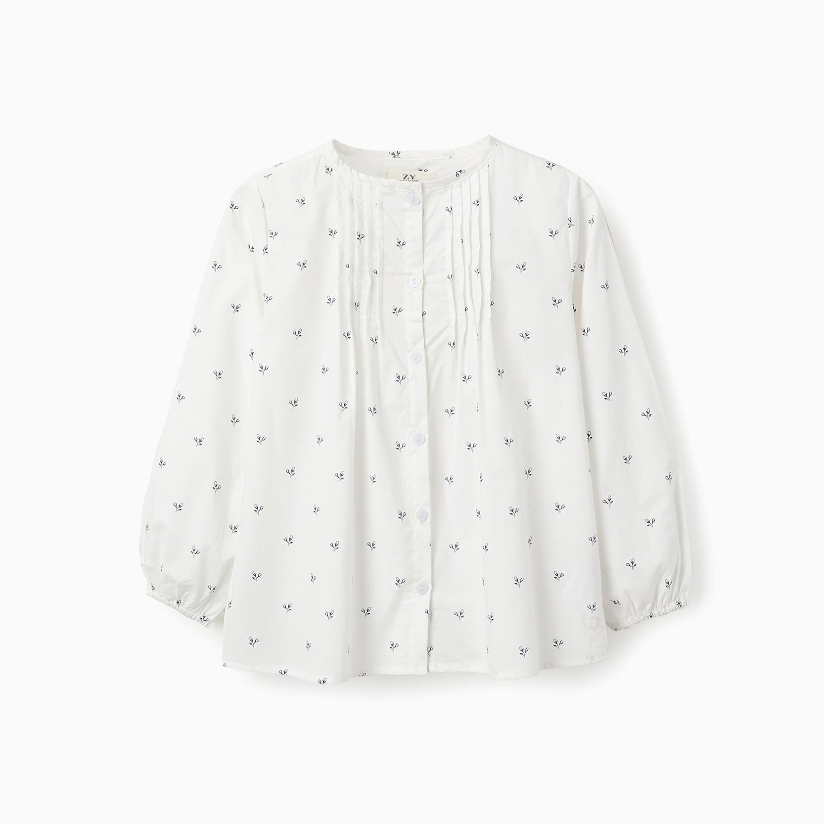 Floral Cotton Shirt for Girls, White