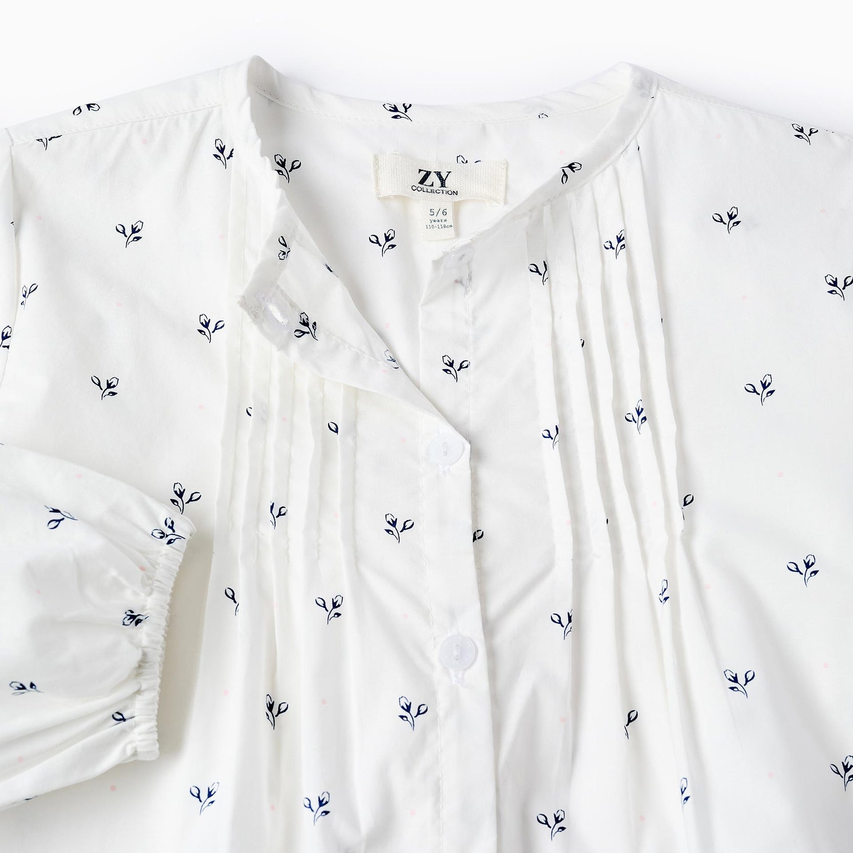 Floral Cotton Shirt for Girls, White