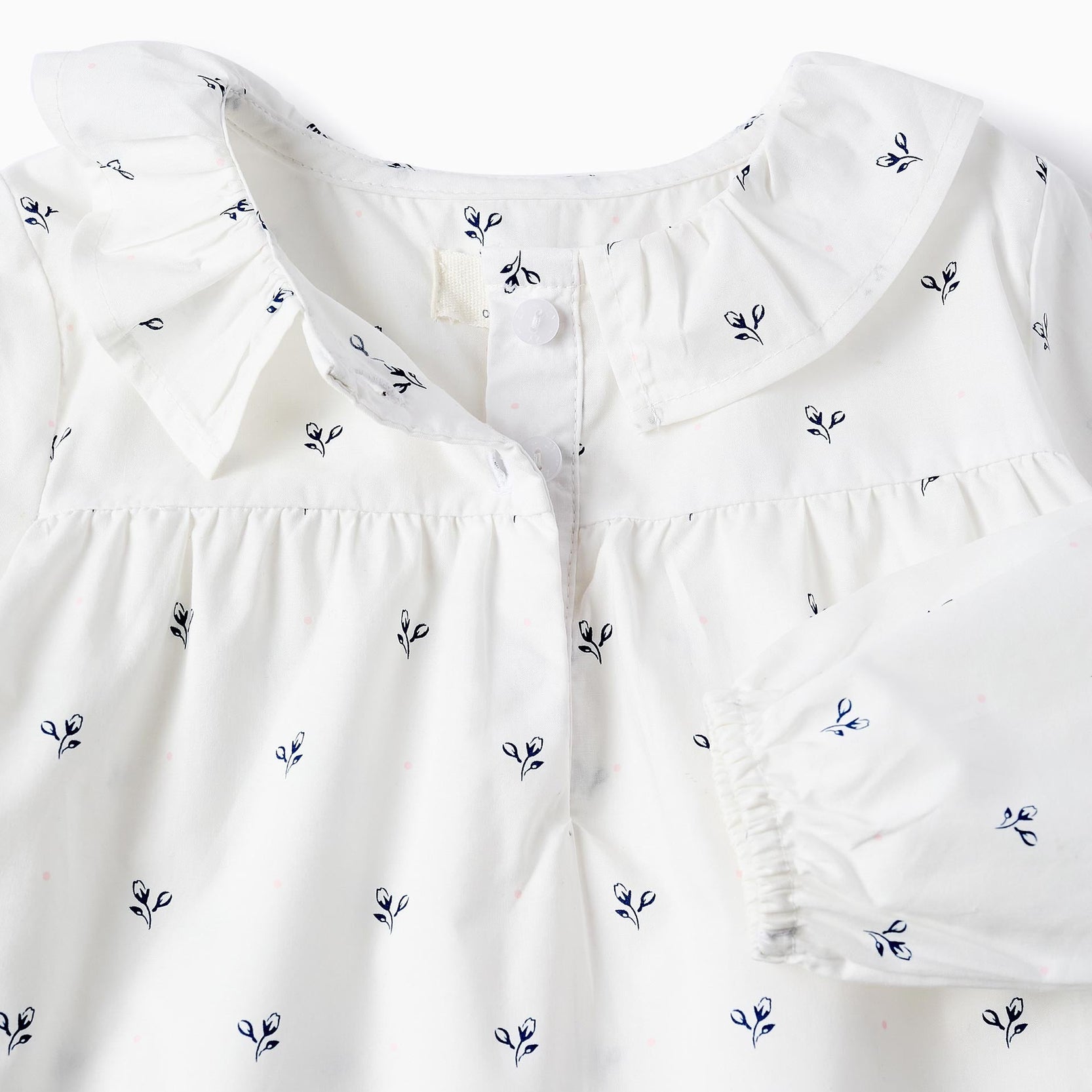 Floral Cotton Blouse for Baby Girls, White