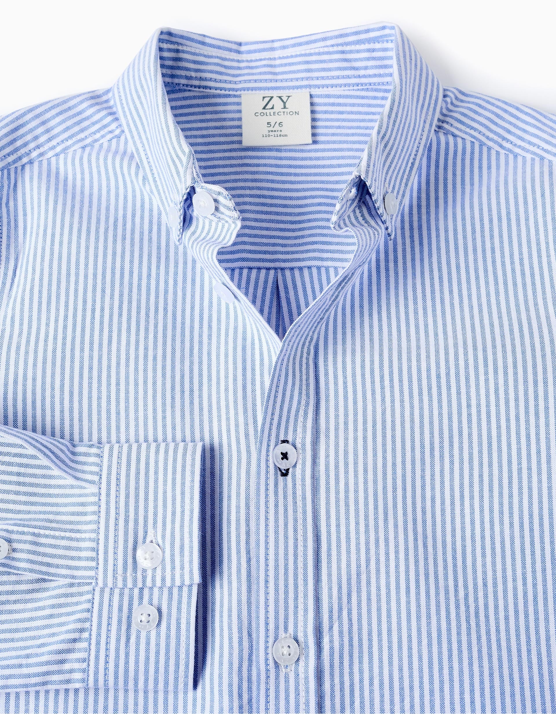 Cotton Striped Shirt for Boys, White/Blue