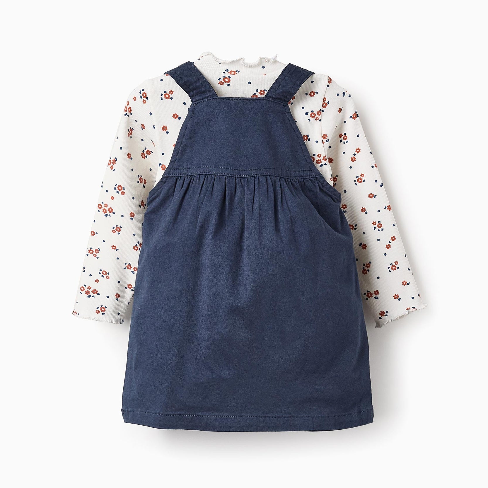 Floral Jumper + Pinafore Dress for Baby Girls, Dark Blue