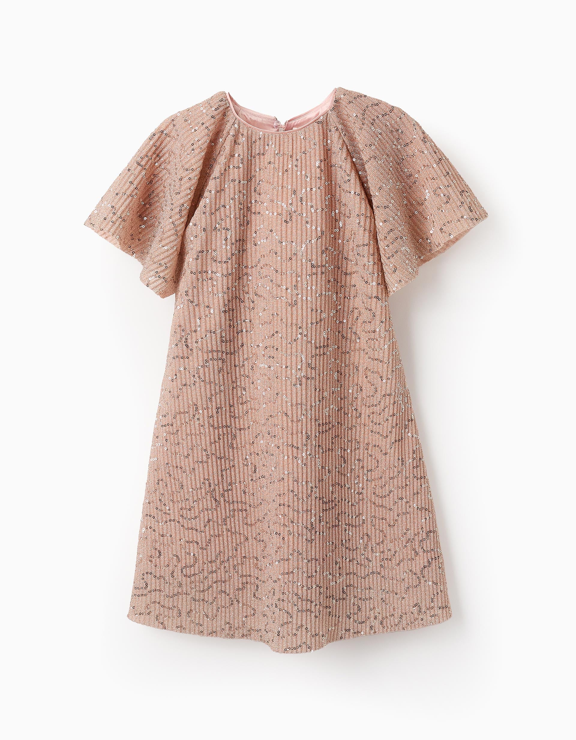 Pleated Sequin Dress for Girls, Rose Gold