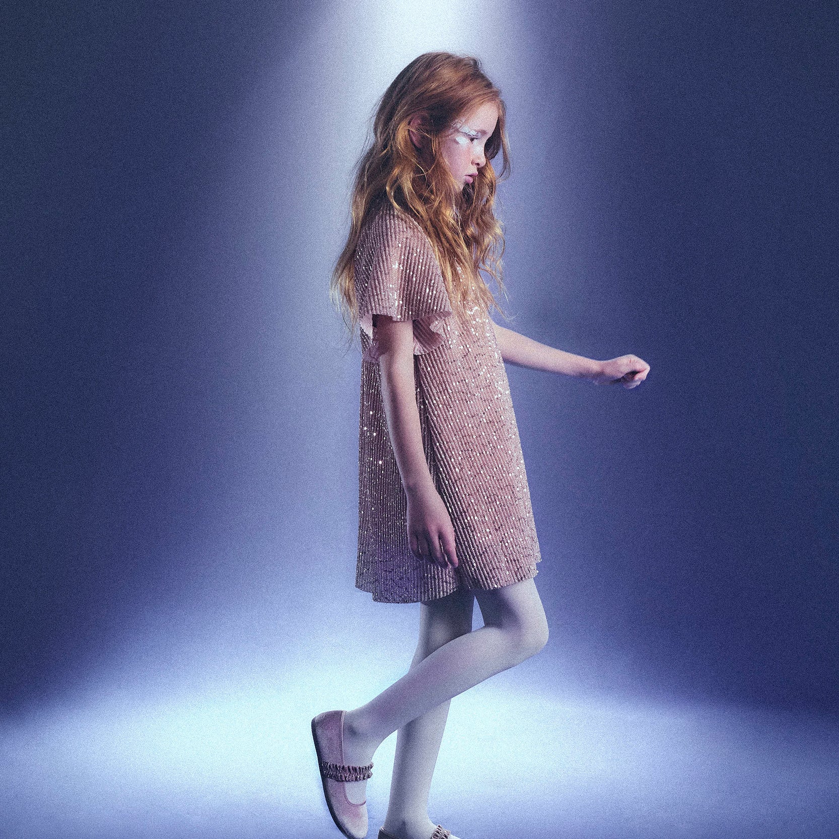 Pleated Sequin Dress for Girls, Rose Gold