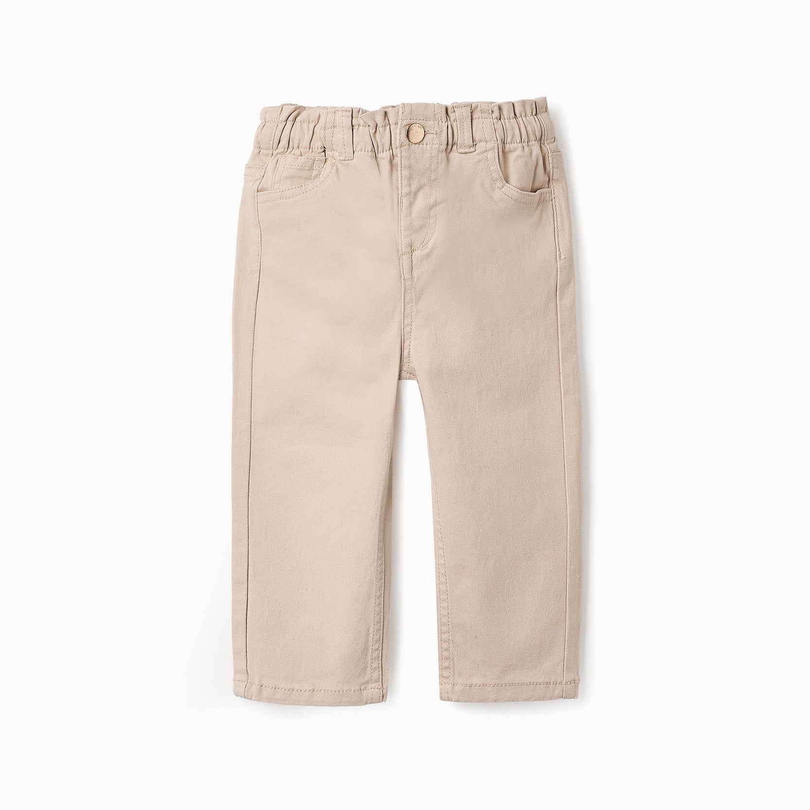 Paperbag Twill Trousers for Baby Girls, Beige