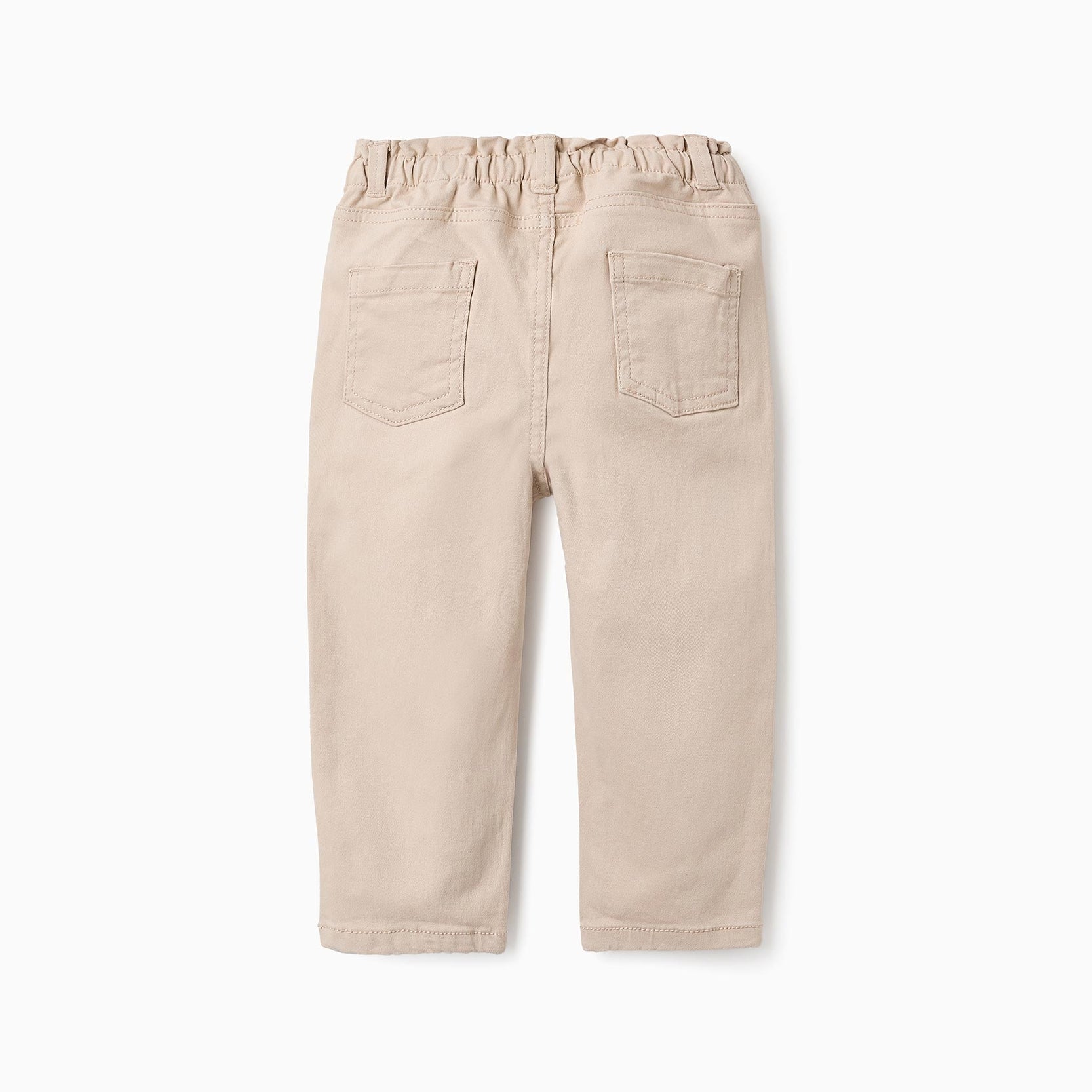 Paperbag Twill Trousers for Baby Girls, Beige