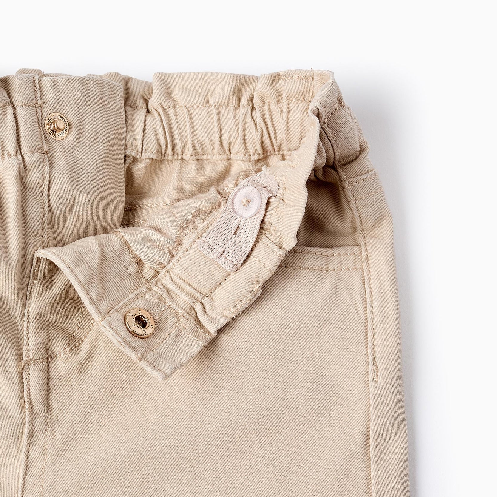 Paperbag Twill Trousers for Baby Girls, Beige