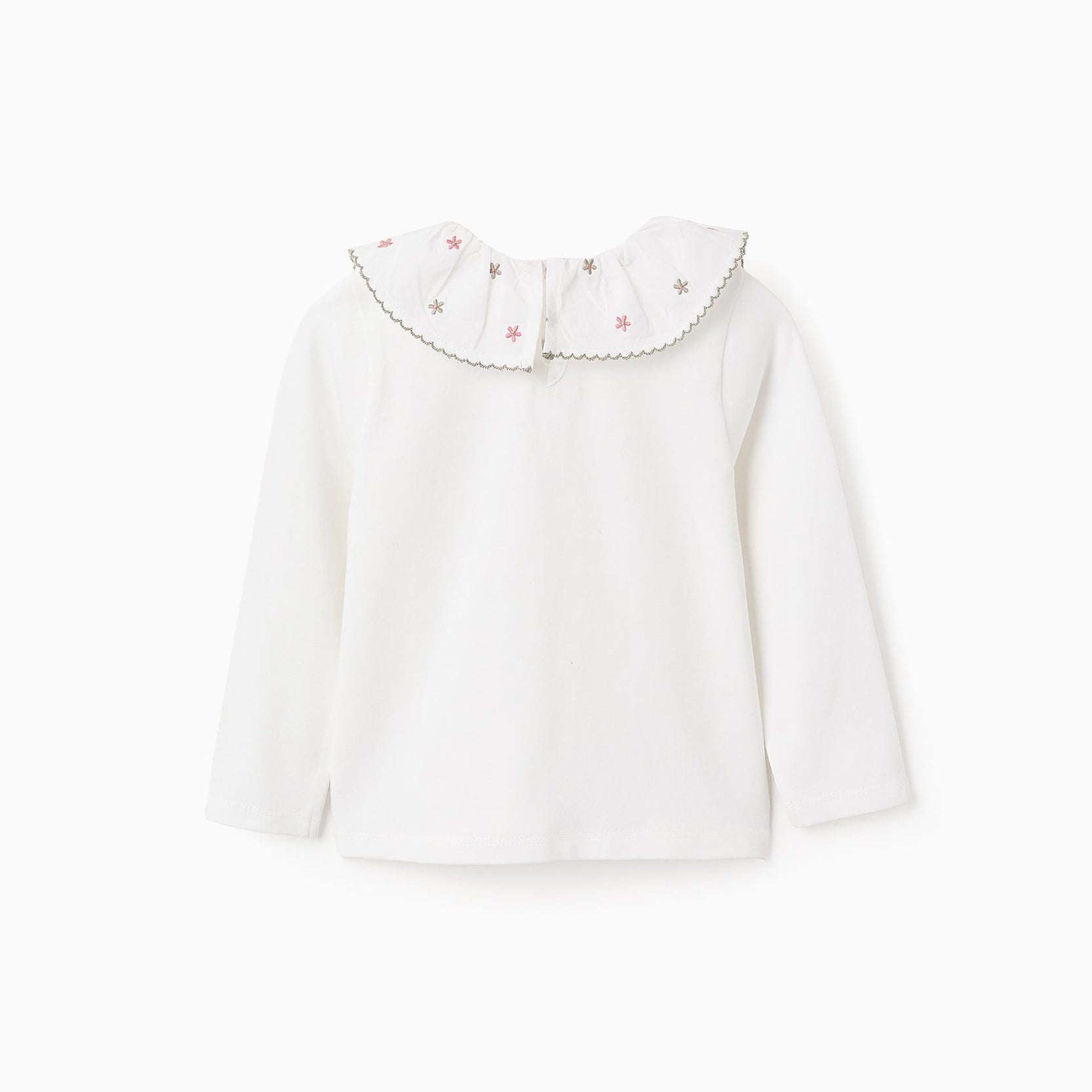 Long Sleeve T-shirt with Floral Collar for Baby Girls, White