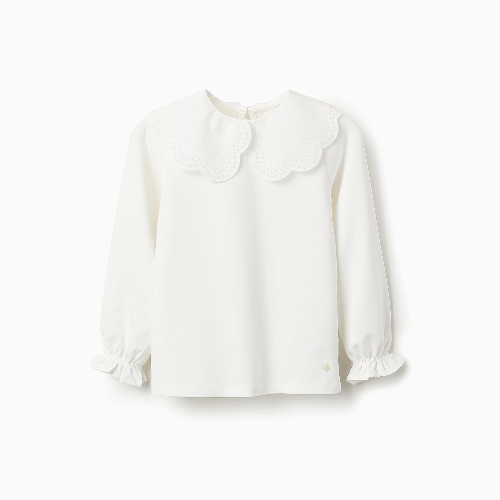 Long-sleeved T-shirt with Broderie Anglaise for Girls, White