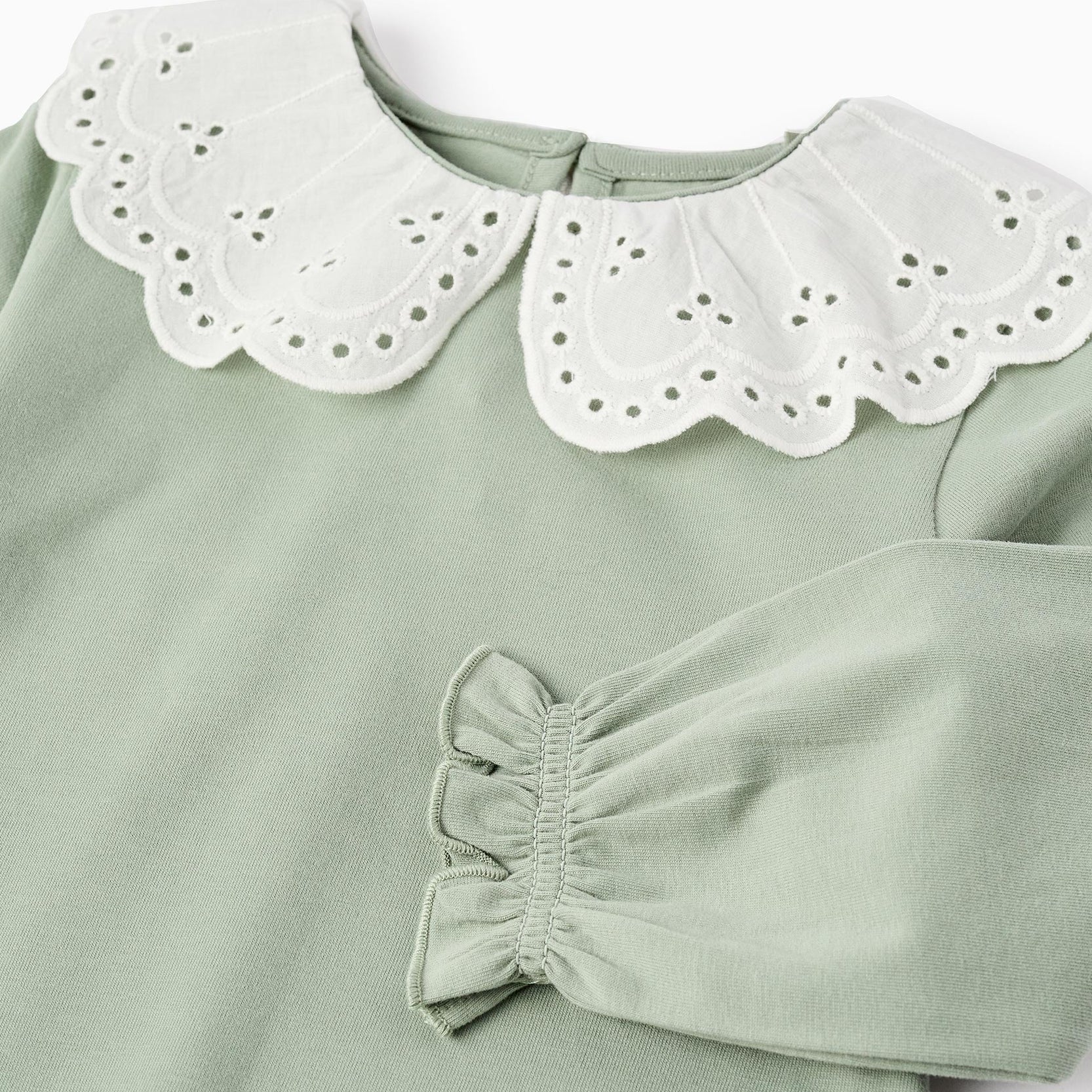 Long Sleeve T-shirt with Broderie Anglaise for Baby Girls, Green