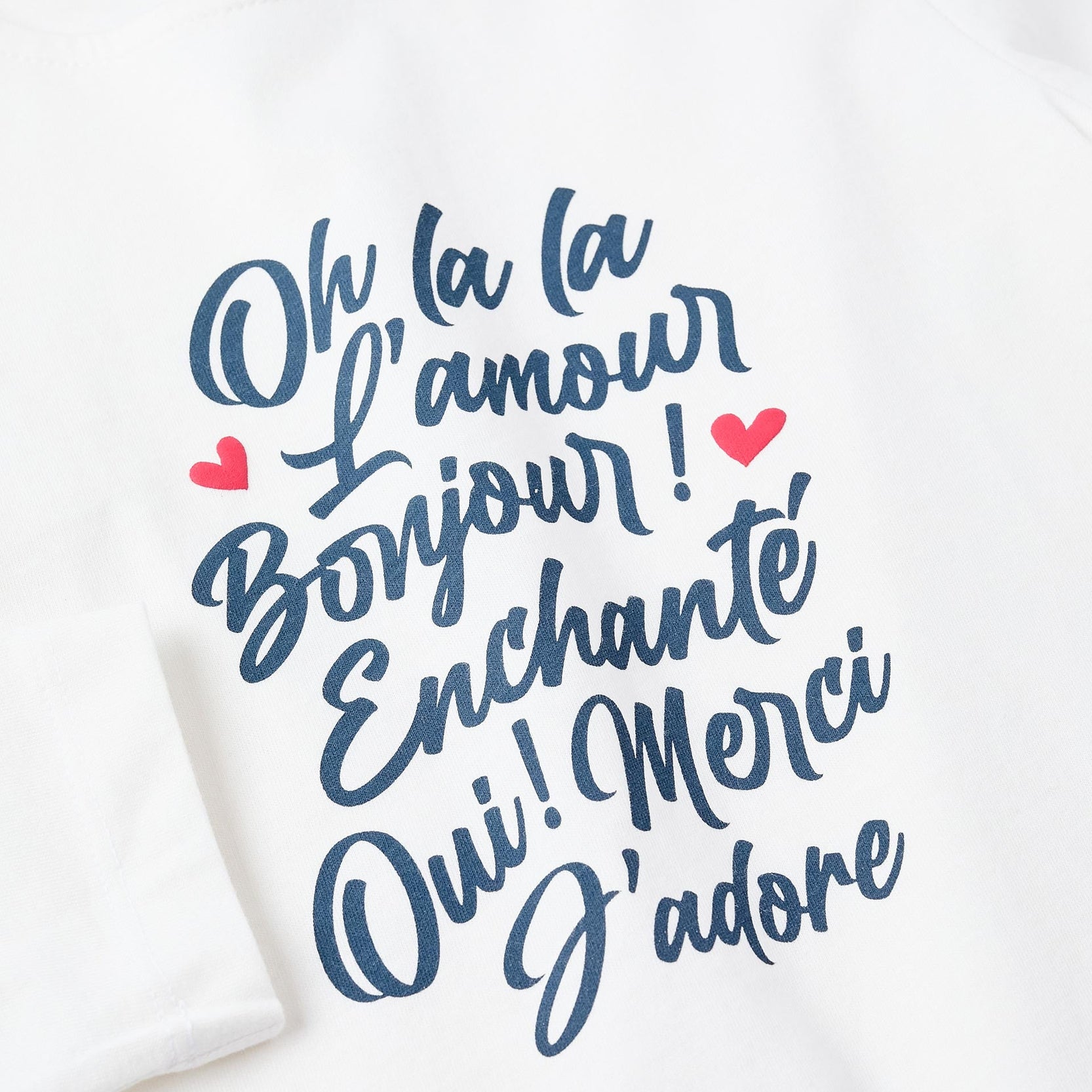 Long-sleeved Cotton T-shirt for Girls 'Oh La La', White