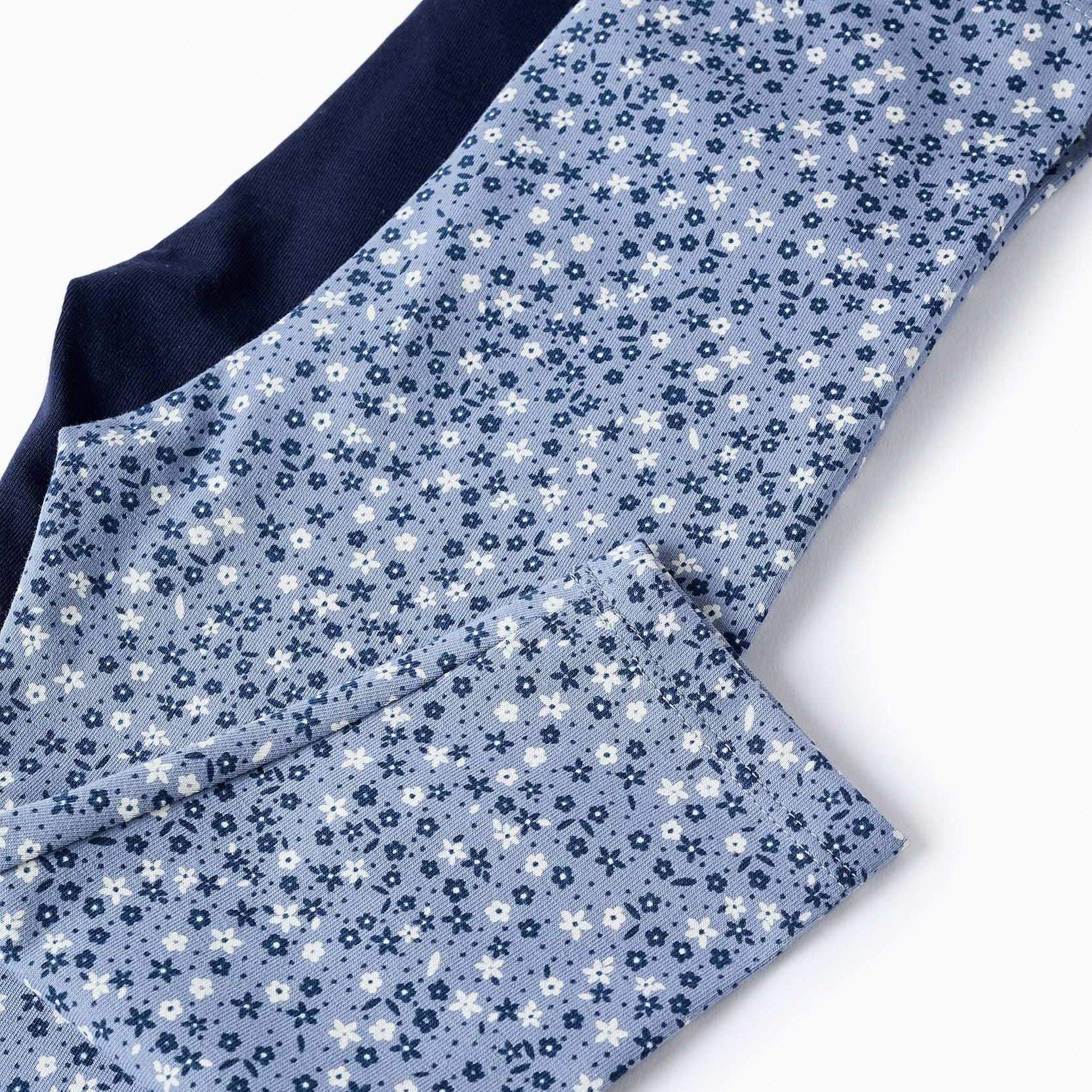 2 Cotton Leggings for Baby Girls, Dark Blue/Floral