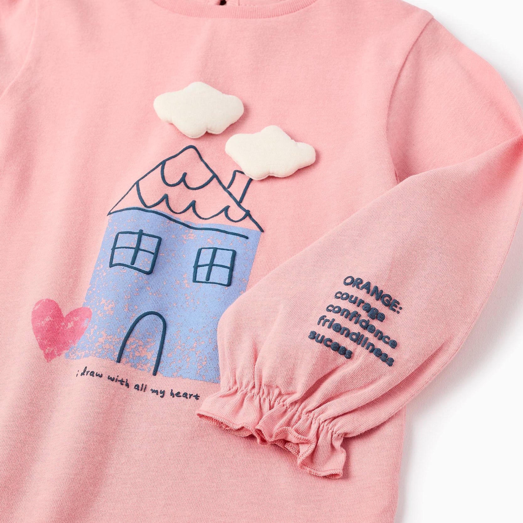 Long-Sleeved Cotton T-shirt for Baby Girls 'Clouds', Pink