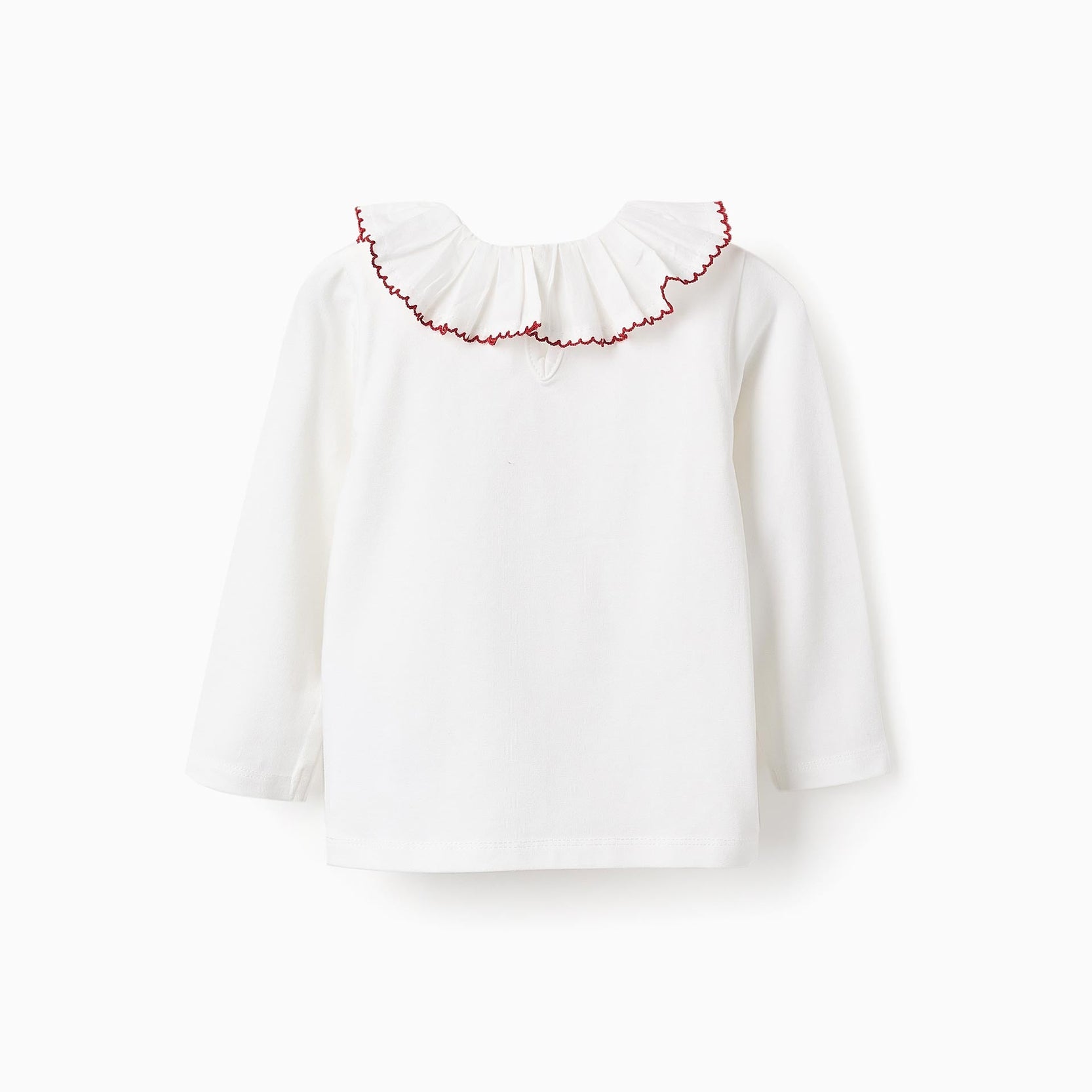 Long-sleeved T-shirt with Pleated Collar for Baby Girls, White