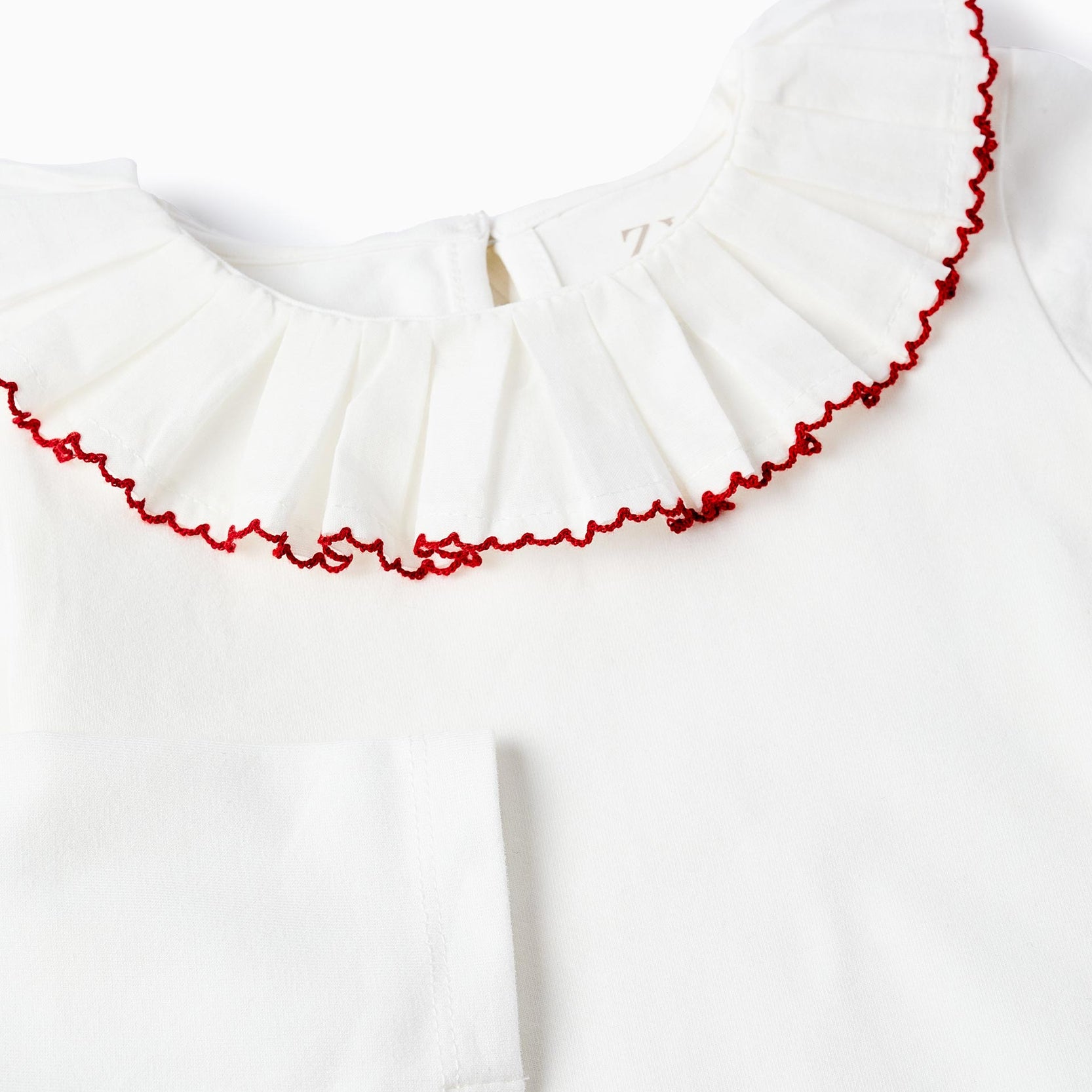 Long-sleeved T-shirt with Pleated Collar for Baby Girls, White